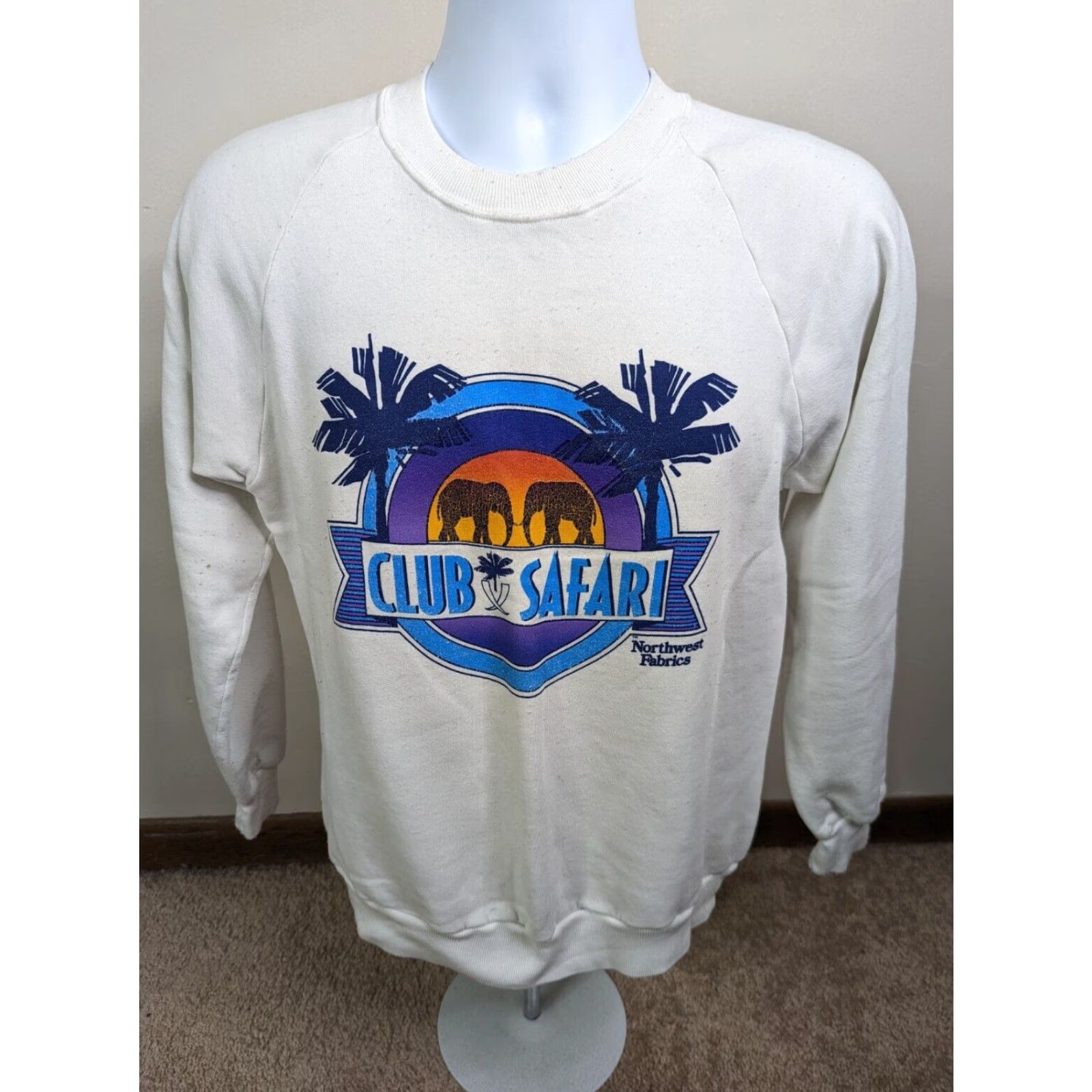 Jerzees VINTAGE JERZEES Raglan Crewneck Sweatshirt USA Club Safari White Mens M Size US M / EU 48-50 / 2 - 2 Thumbnail