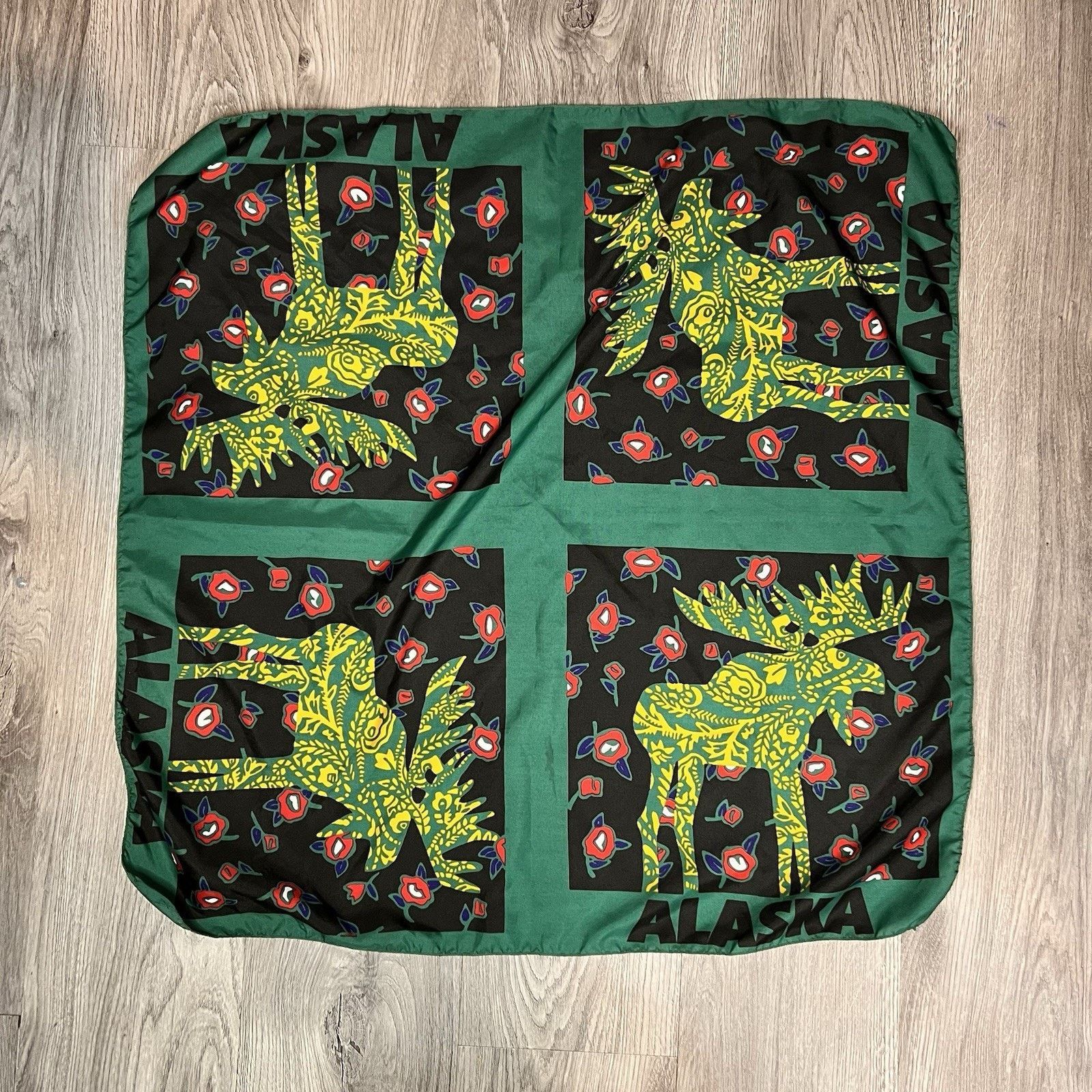 Vintage Vintage Silky Scarf: Geometric Moose Print, Marked Alaska Size ONE SIZE - 1 Preview