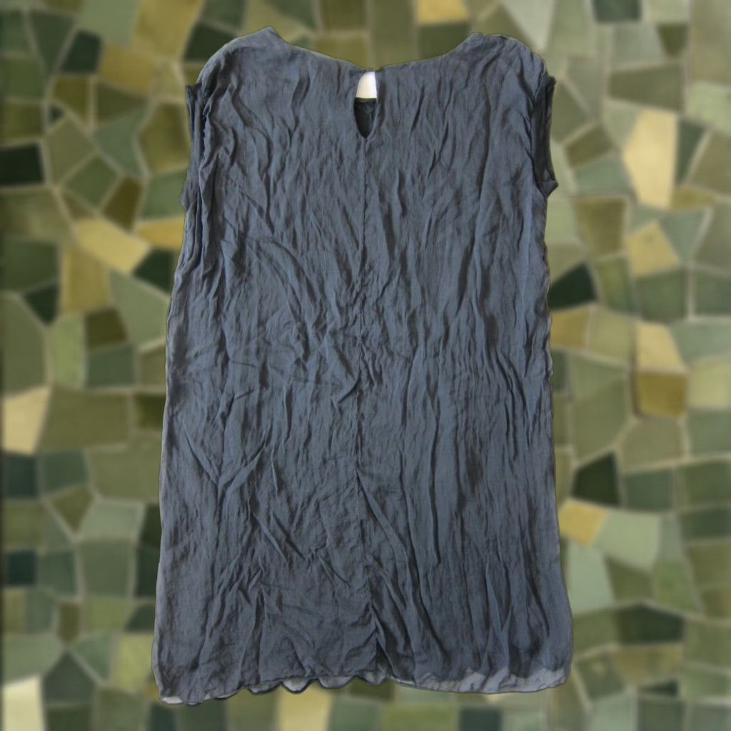 Vintage Carla Conti Italy 100% Silk Grey Embroidered Cap Sleeve Shift Tunic Dress Small Size S / US 4 / IT 40 - 1 Thumbnail