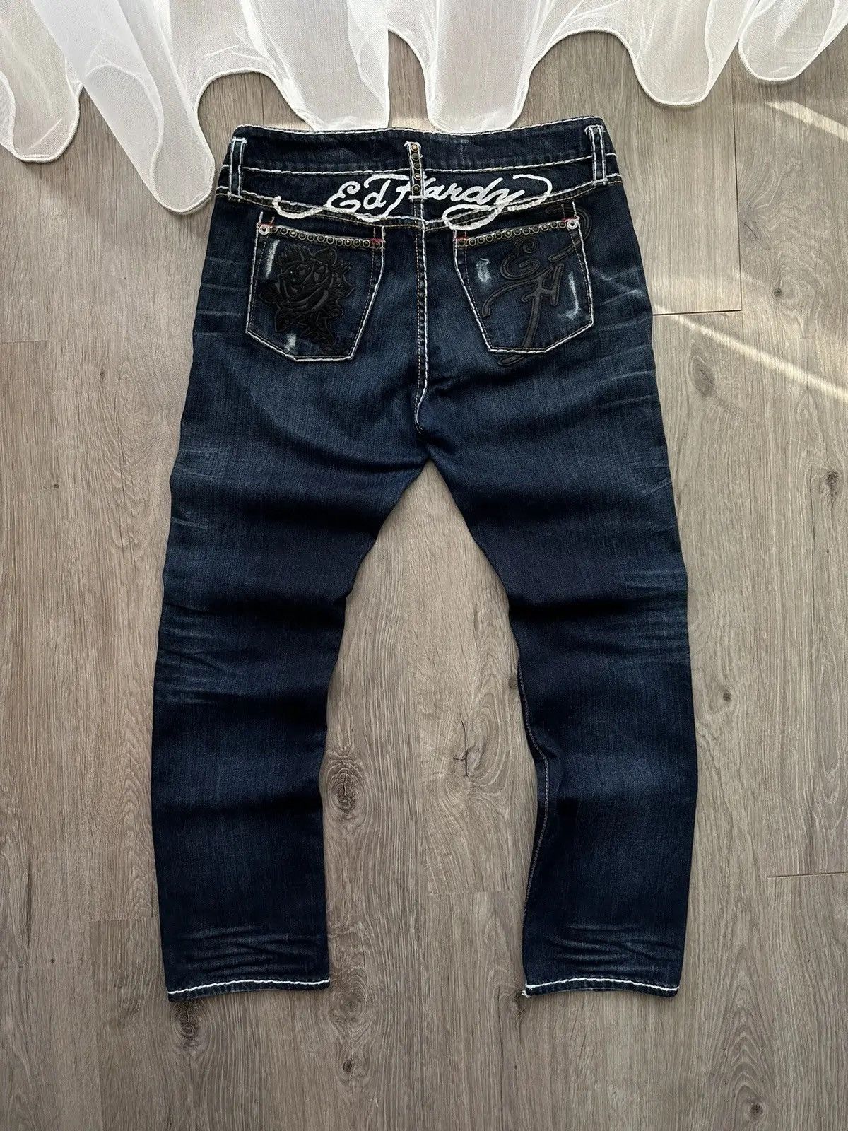 Christian Audigier × Ed Hardy × Vintage Vintage Ed Hardy Christian Audigier Denim Pants Size US 29 - 4 Thumbnail