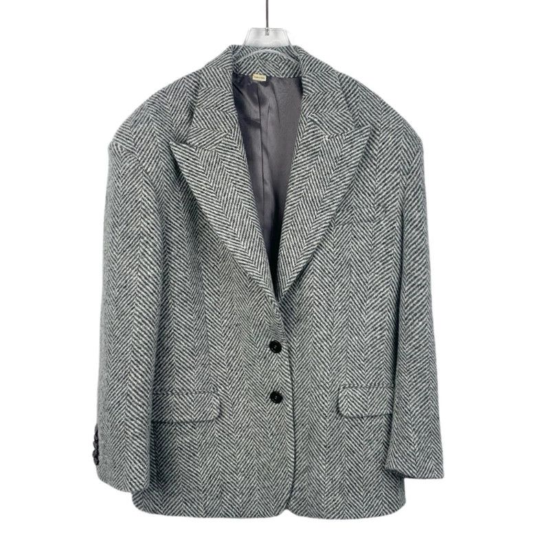 Gucci Black and white striped wool V-neck suit jacket 2502-