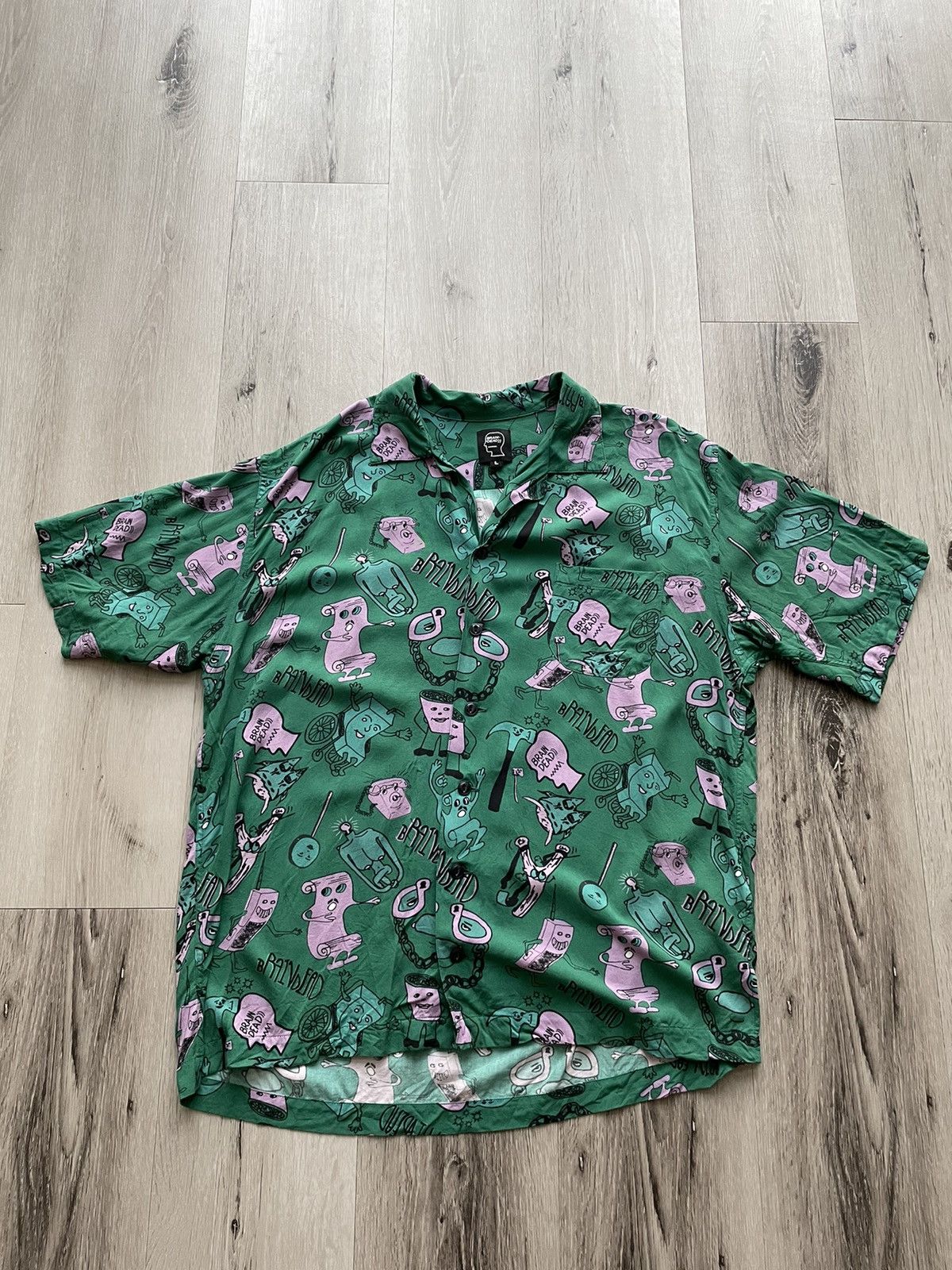 Brain Dead Brain Dead Green Caricatures Viscose Hawaiian Shirt Size US L / EU 52-54 / 3 - 1 Thumbnail