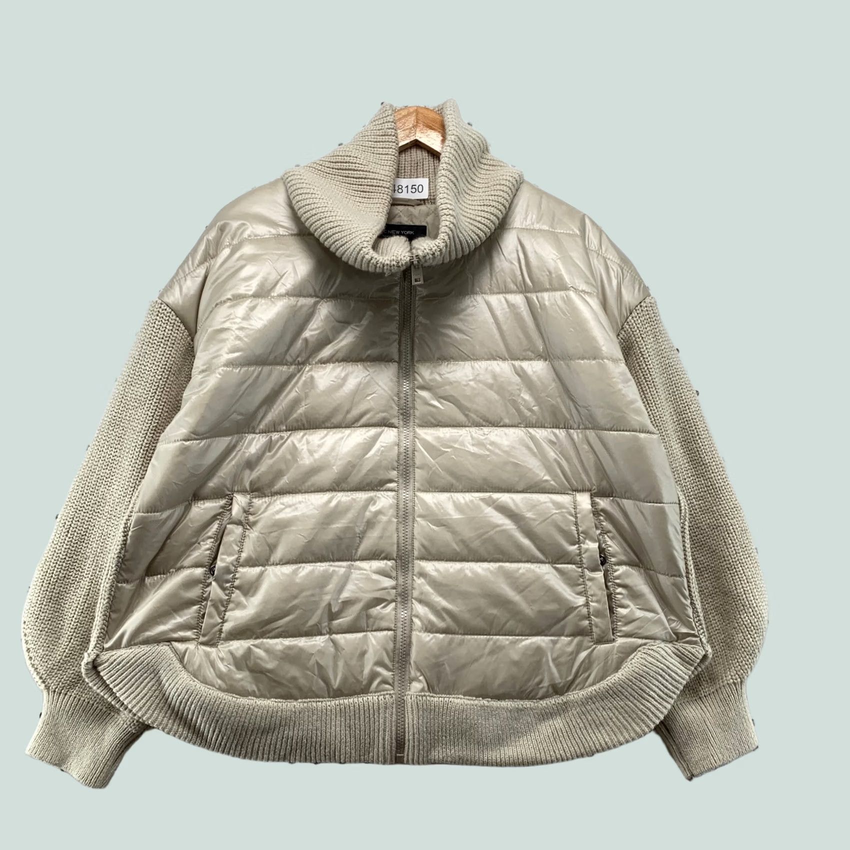 Vintage Marc New York Puffer Jacket Womens XL Beige Knit Collar Sleeves NWT Size XL / US 12-14 / IT 48-50 - 1 Thumbnail