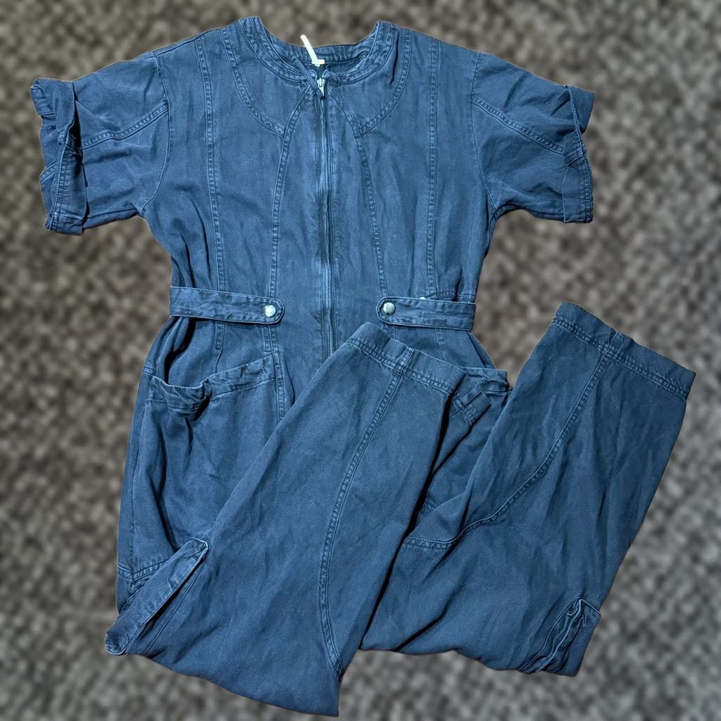 Free People Free People Marci Jumpsuit Coverall Women's Small Black Bohemian Casual Cotton Blend Short Sleeve Button Stretch Straight Leg Denim Bohemian Size 28" / US 6 / IT 42 - 1 Thumbnail