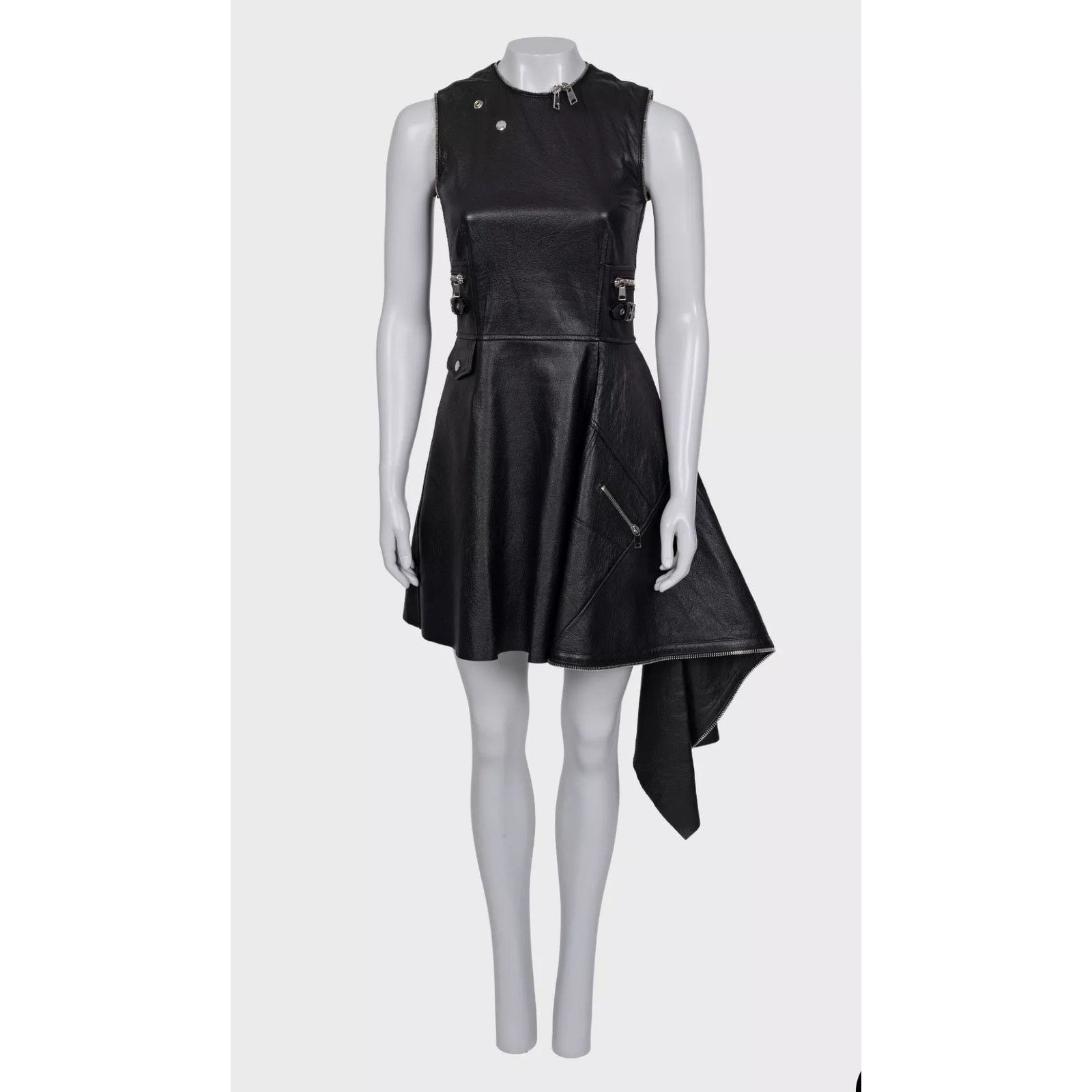 Alexander McQueen Alexander McQueen Black Leather Asymmetric Dress Sz.40 IT Size S / US 4 / IT 40 - 1 Thumbnail