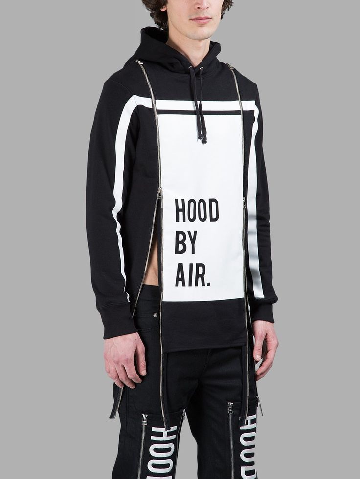 Hood By Air Hood By Air Black & White Logo Printed Side Zipped Hoodie Size US M / EU 48-50 / 2 - 6 Thumbnail