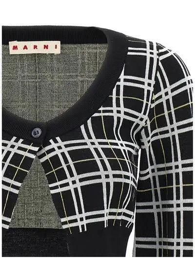 Marni o1w1db10824 U-Neck Cropped Cardigan in Black White Size S / US 4 / IT 40 - 4 Thumbnail