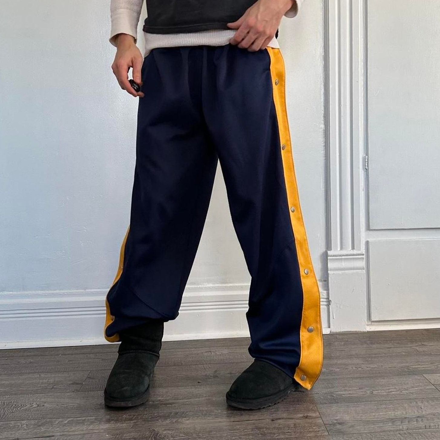 Vintage 00s Wide Baggy Tear Away Button Striped Track Pant