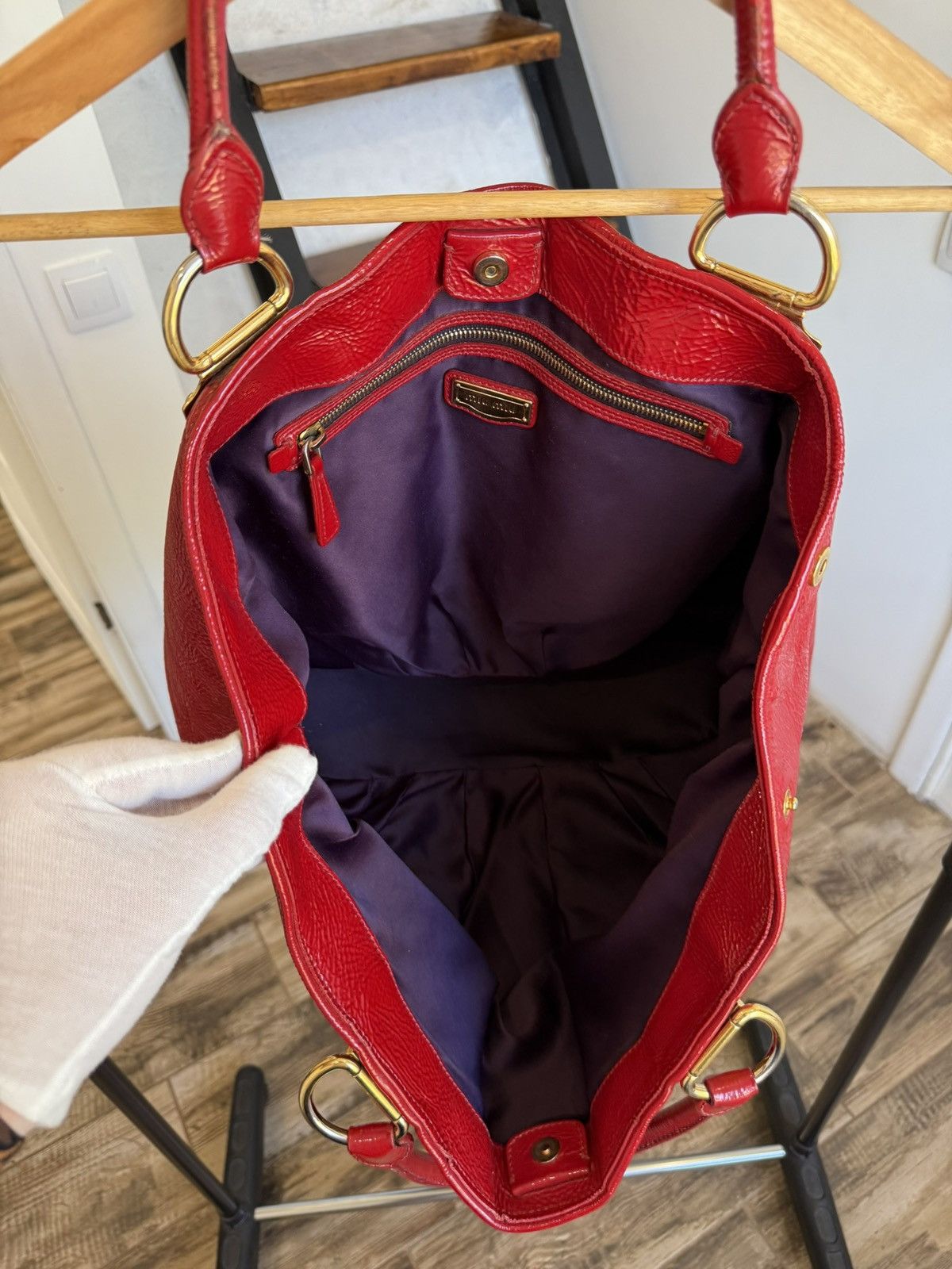 Miu Miu Miu Miu Crinkle Patent Leather Tote Rosso Red Hand Bag Size ONE SIZE - 17 Thumbnail