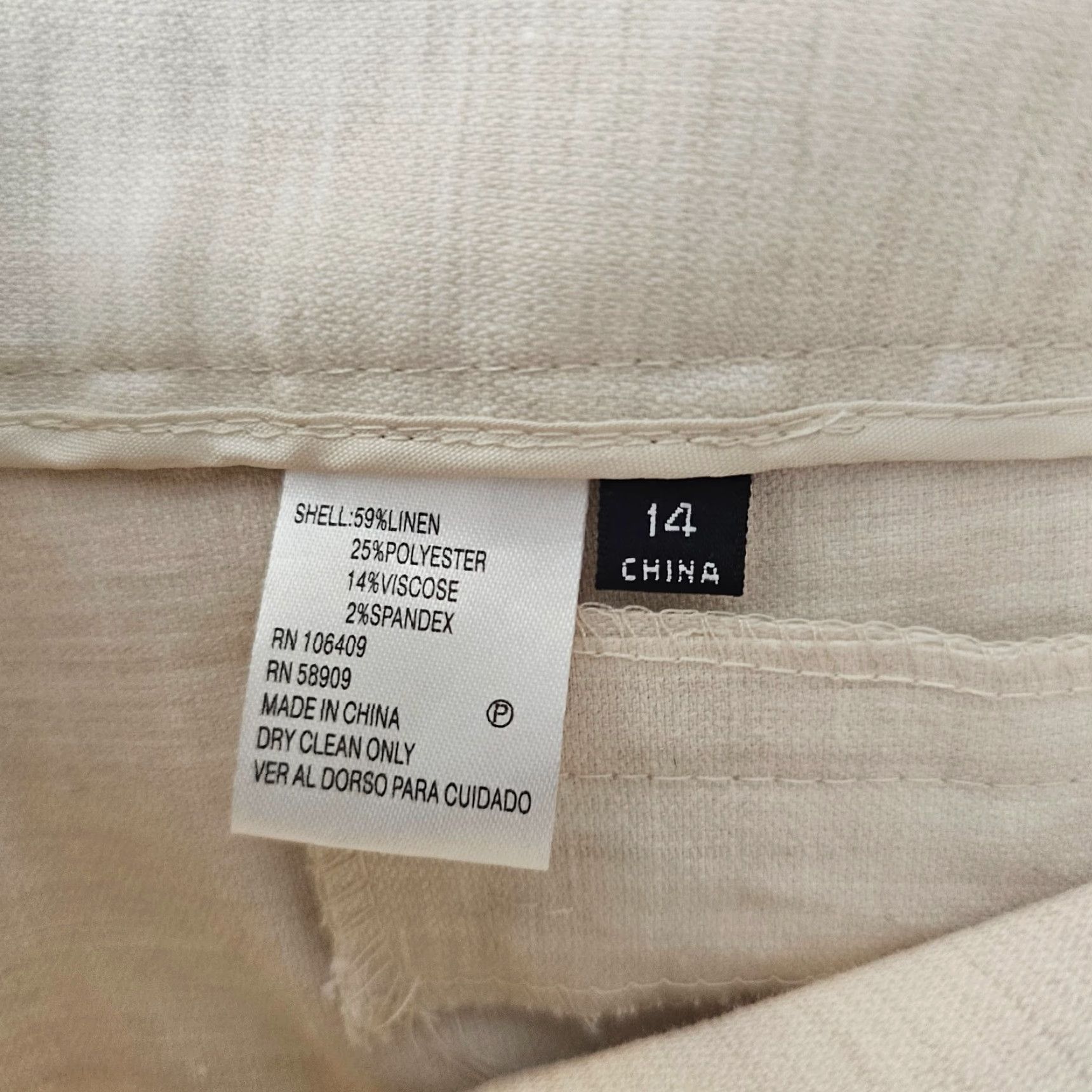 Vintage Antonio Melani Women’s Pants Linen Blend Beige 14 Regular High Rise Twill Flat Front Pockets Dress Workwear Casual Formal Trousers Size 36" / US 14 / IT 50 - 4 Thumbnail