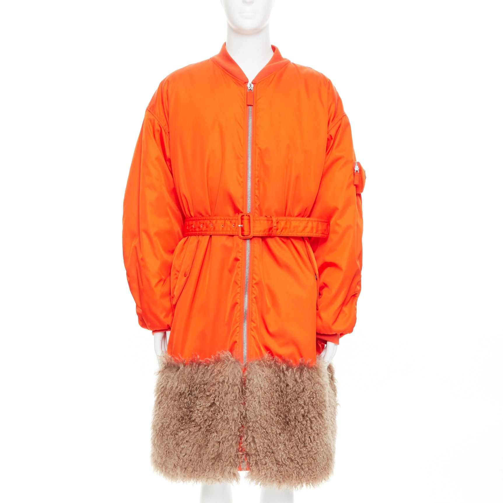 Prada PRADA 2022 Raf Simons Runway orange faux fur hem belted bomber coat M Size US M / EU 48-50 / 2 - 1 Thumbnail