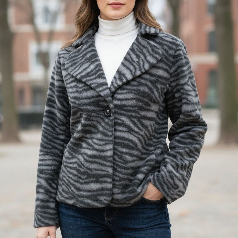 Other Susan Graver Animal Print Fleece Jacket Oversized Notch Coll Size XS / US 0-2 / IT 36-38 - 1 Thumbnail