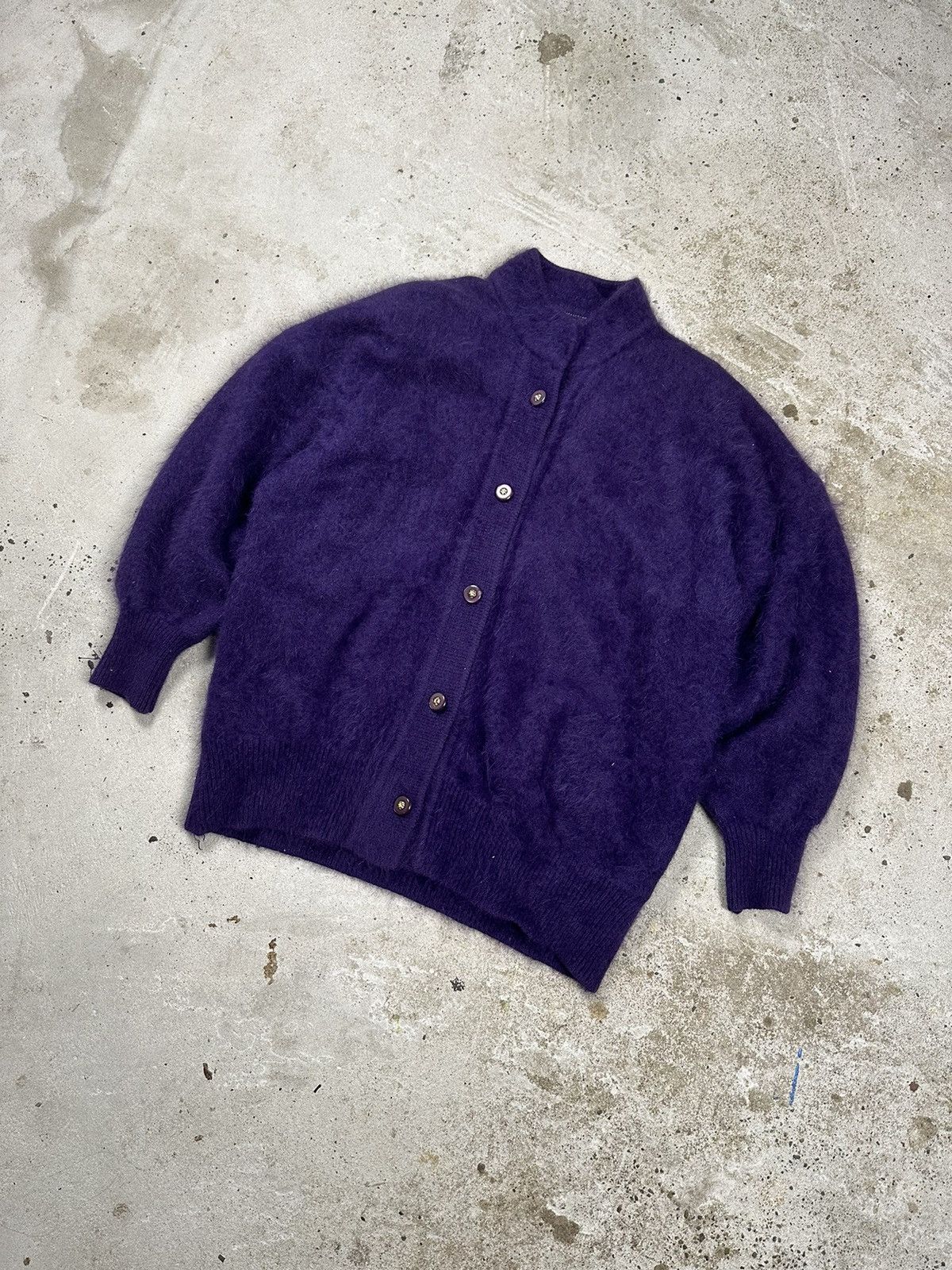 Vintage 90s Japanese Angora Purple Cardigan Sweater Rare