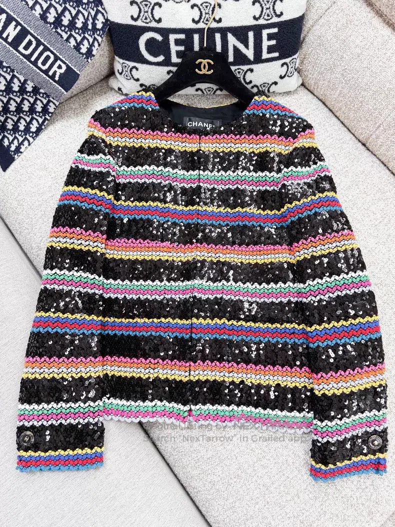 Chanel Chanel Striped woven sequin tweed long-sleeved jacket Size XXS / US 00 / IT 34 - 2 Thumbnail