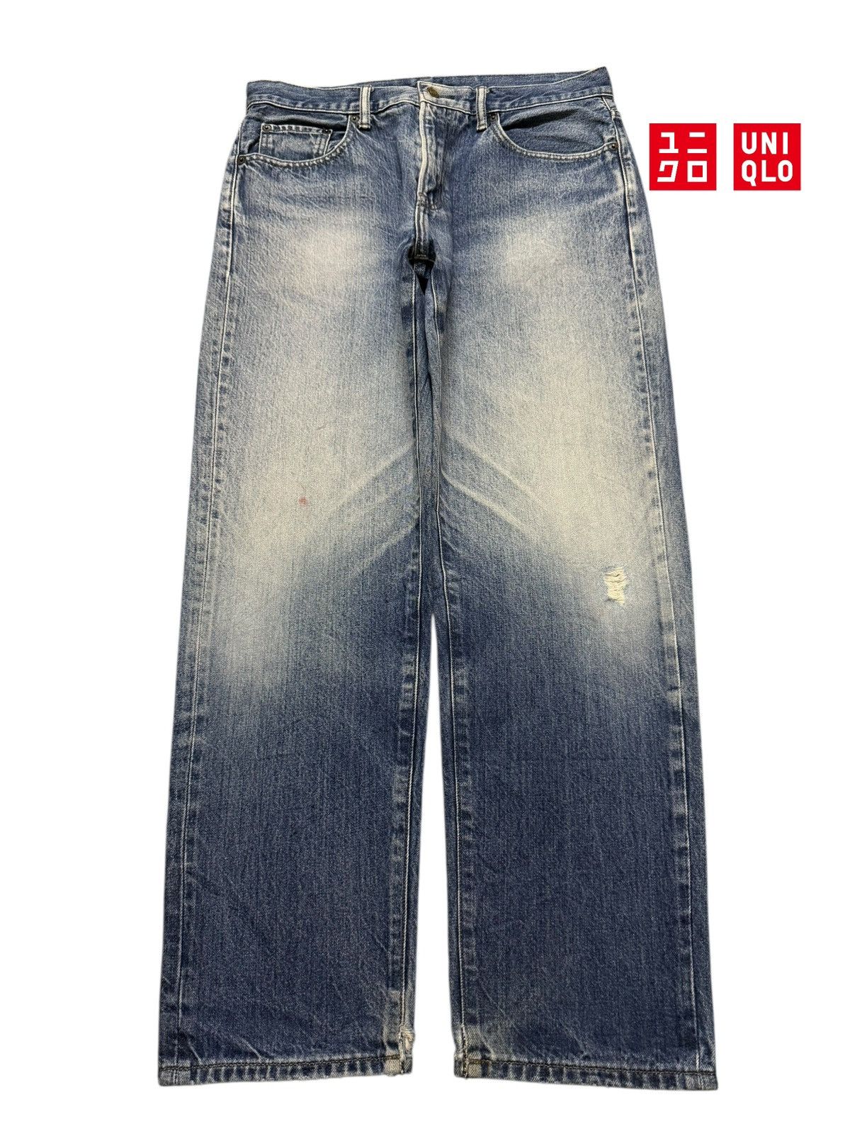 Uniqlo Vintage Y2K Japanese Uniqlo Blue Faded Wash Baggy Jeans Size US 33 - 1 Thumbnail