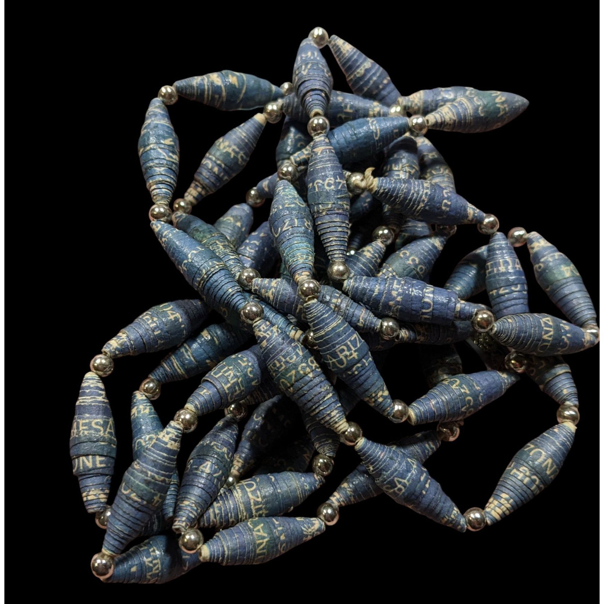 Other Vintage Blue Wrapped Paper Beaded Necklace With Silver Tone Size ONE SIZE - 5 Thumbnail