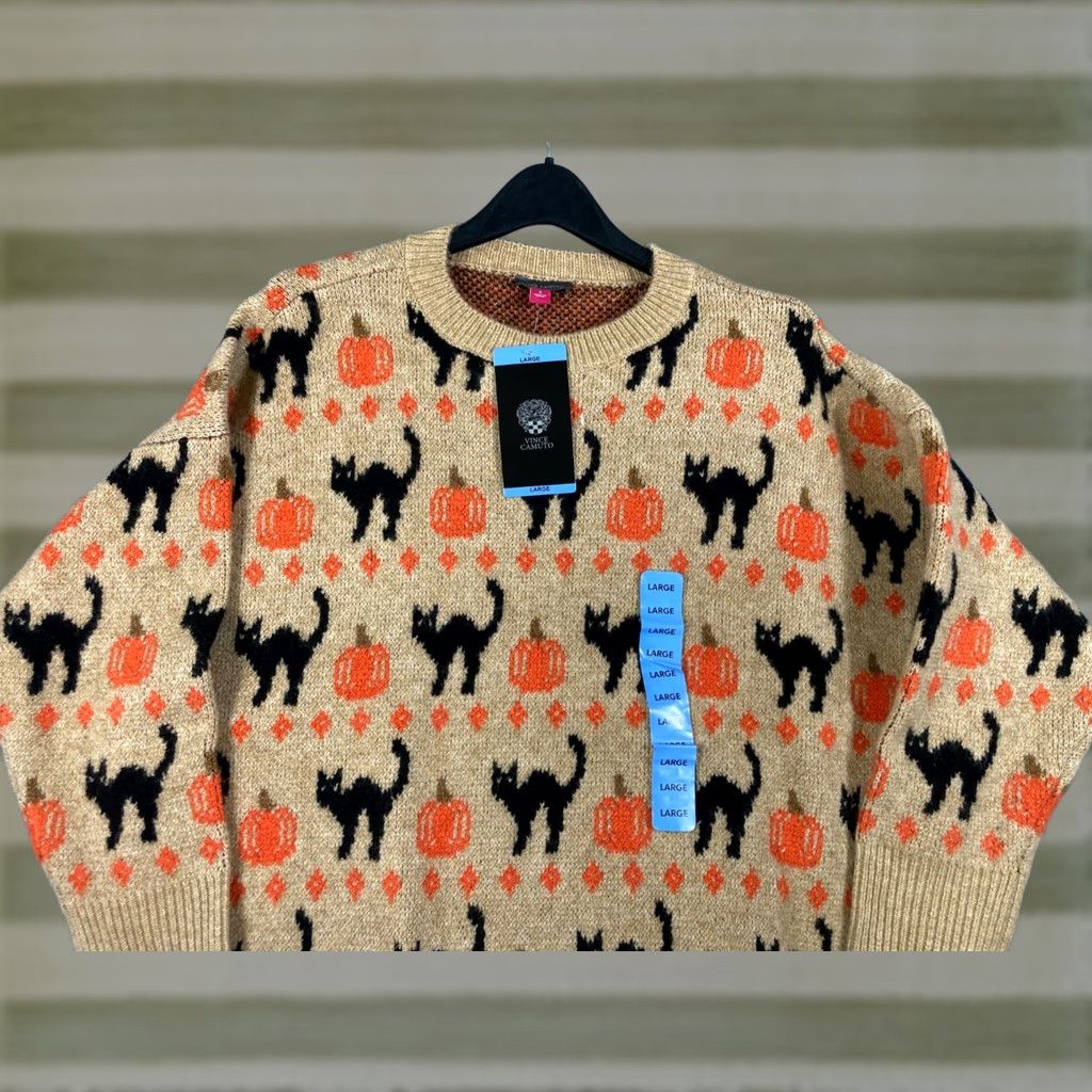 Vince Camuto Vince Camuto Pullover Halloween Sweater Womens Large Tan Knit Crew Neck NWT Size L / US 10 / IT 46 - 1 Thumbnail