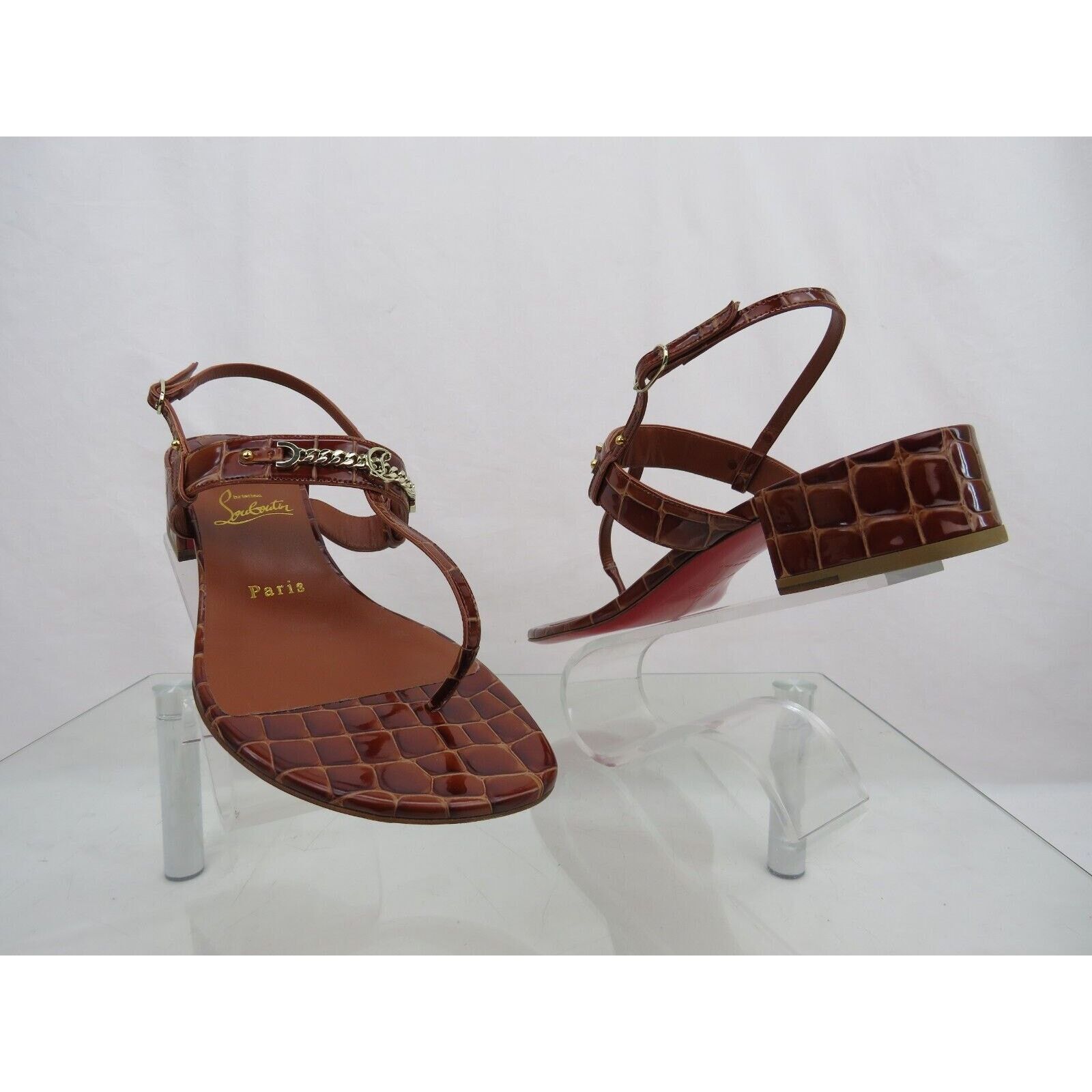 Christian Louboutin LOUBOUTIN MJ BROWN GOLD CHAIN CL LOGO THONG SANDALS 38.5 8 Size US 8.5 / IT 38.5 - 3 Thumbnail