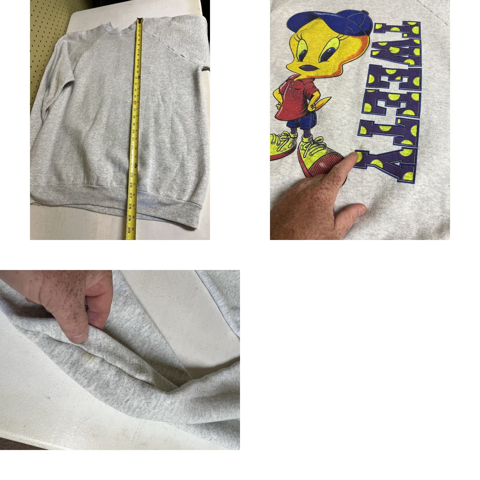 Fruit Of The Loom VINTAGE Fruit of the Loom Tweety Bird Sweatshirt Gray XL Men Pullover Crew Neck Graphic Print 90s Cartoon US Made Stains-pilling Size US XL / EU 56 / 4 - 8 Thumbnail