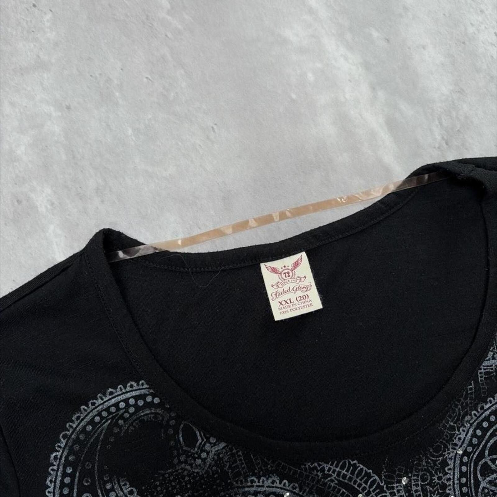 Faded Glory Y2K Black Faded Glory Grunge Gothic Embellished Shirt Size XXL / US 16-18 / IT 52-54 - 6 Thumbnail