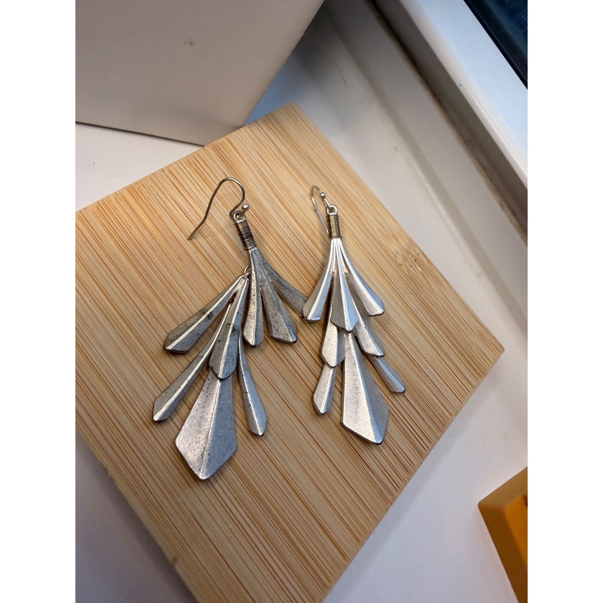 Other Silver-Tone Layered Drop Earrings With Geometric Design For Size ONE SIZE - 4 Thumbnail