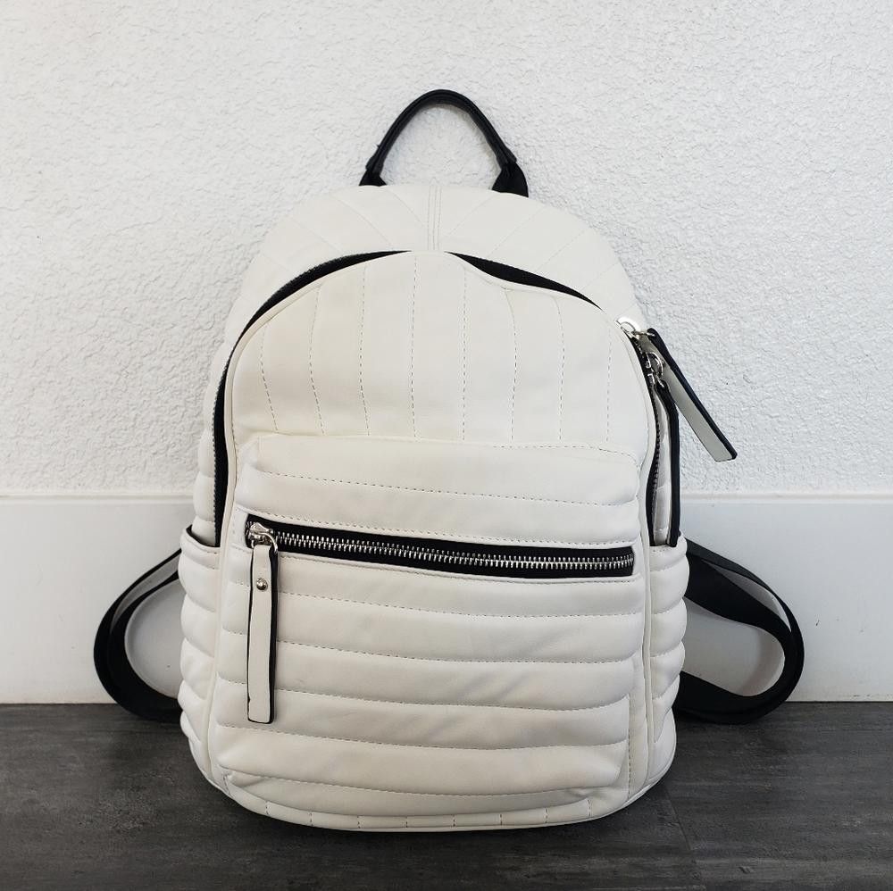 White Neiman Marcus Linear Quilted Backpack