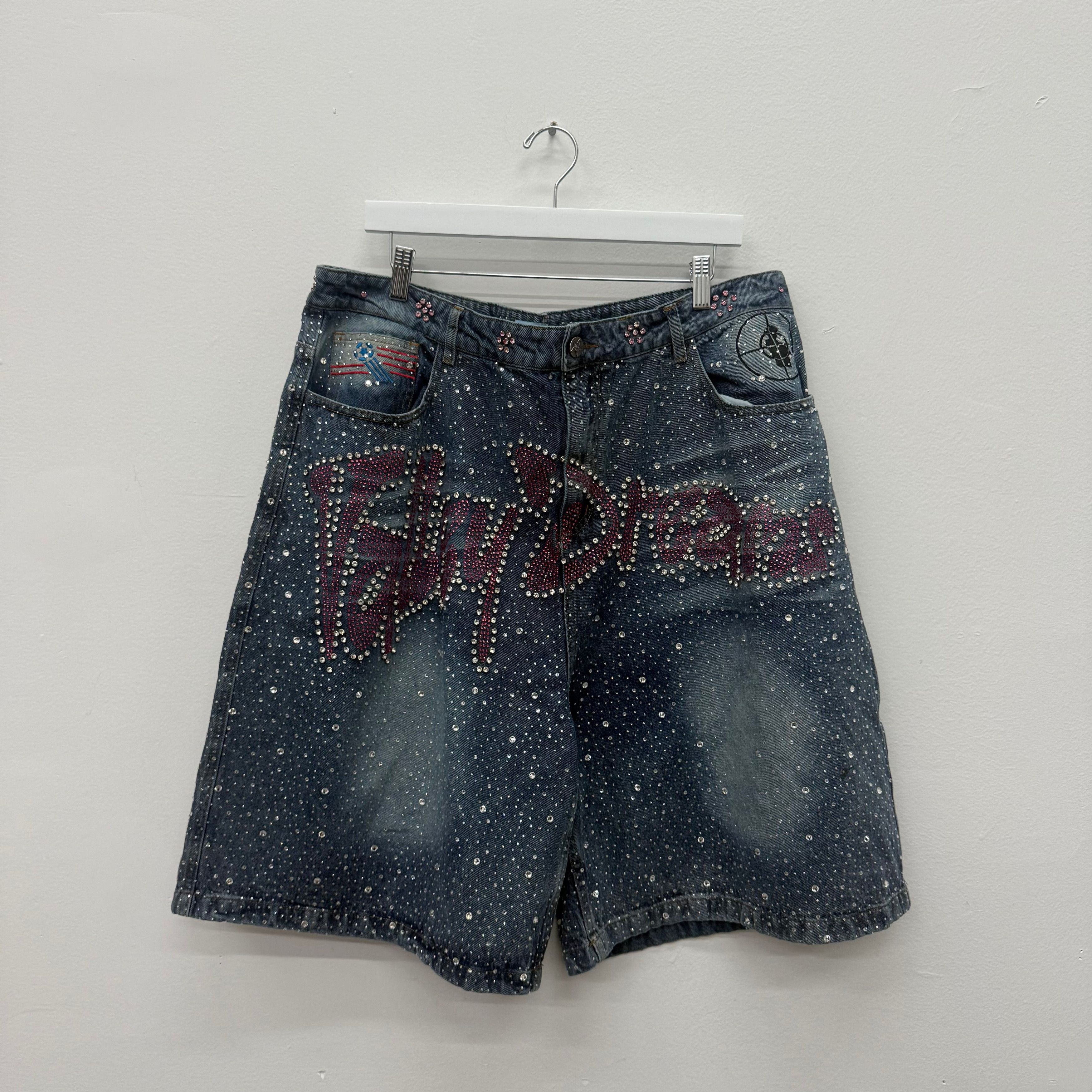 Vale Vale Valley Dreams Rhinestone Denim Shorts - Size 38 Size US 38 / EU 54 - 1 Thumbnail