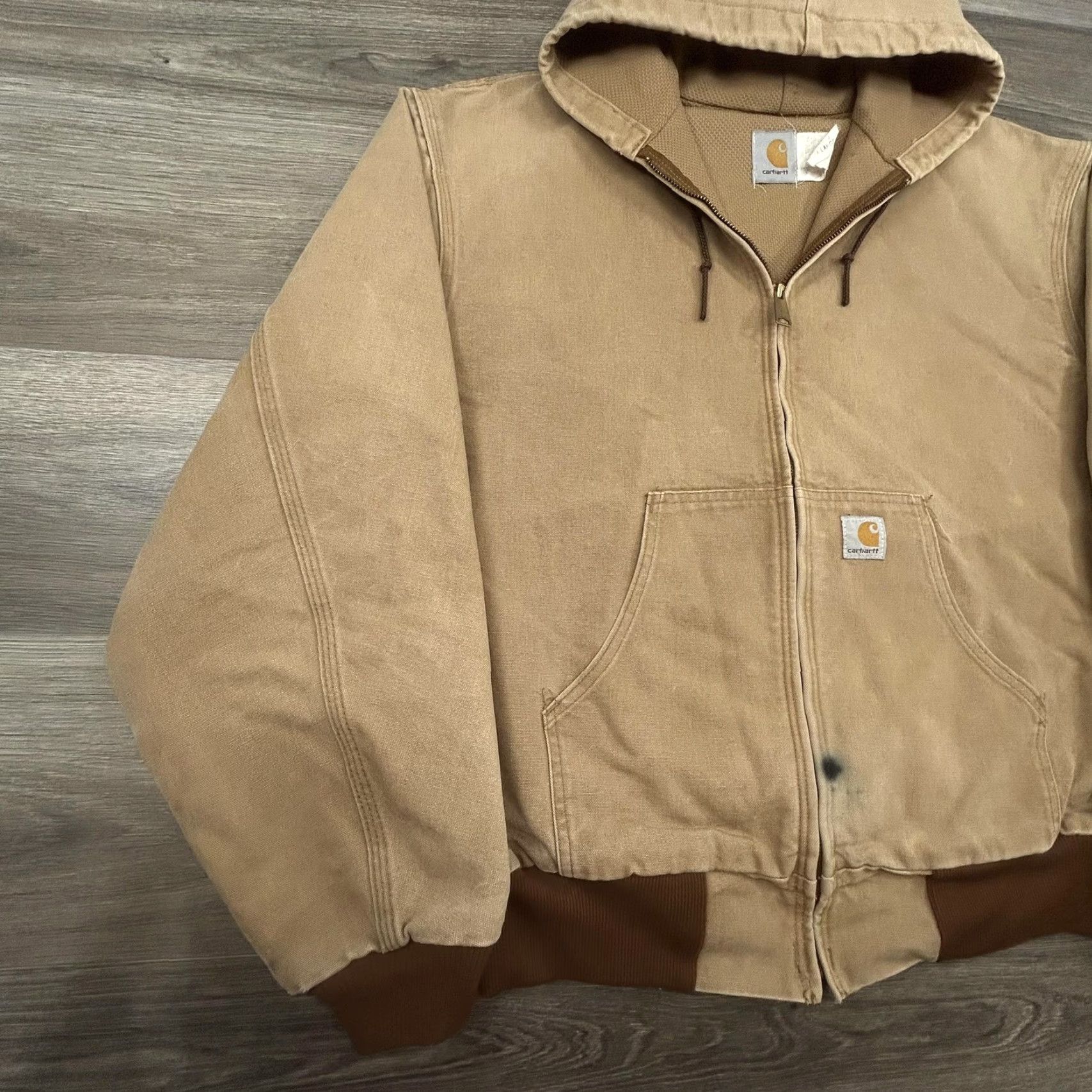 Carhartt VINTAGE Carhartt Jacket Mens 2XL Hooded Canvas Bomber Regular Zip Beige Grunge 90s Workwear Mens Size US XXL / EU 58 / 5 - 4 Thumbnail