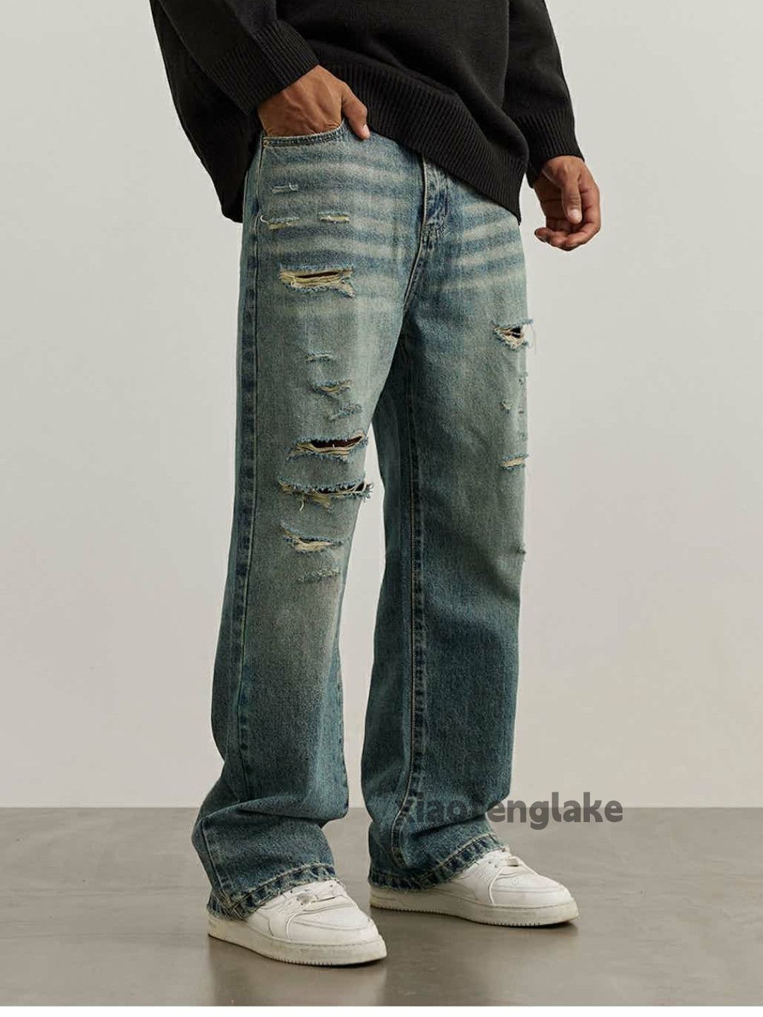 Jean × Vintage washed faded skate hiphop damaged ripped jeans Size US 33 - 1 Thumbnail