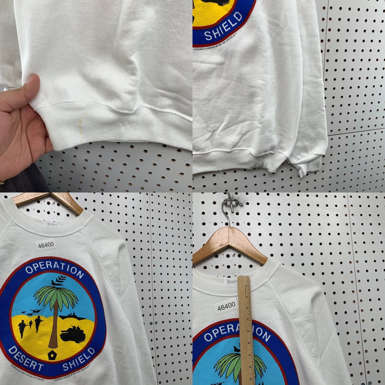 Hanes VINTAGE Hanes Sweatshirt Mens XL White 90s Military War Peace Graphic Print Desert Storm Crew Neck Long Sleeve Pullover Regular Comfort Size US XL / EU 56 / 4 - 8 Thumbnail