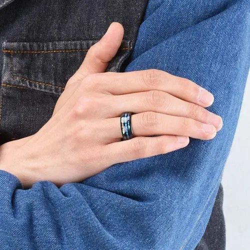 Jewelry × Vintage Inlay Abalone Shell Blue Opal Rings Size ONE SIZE - 4 Thumbnail