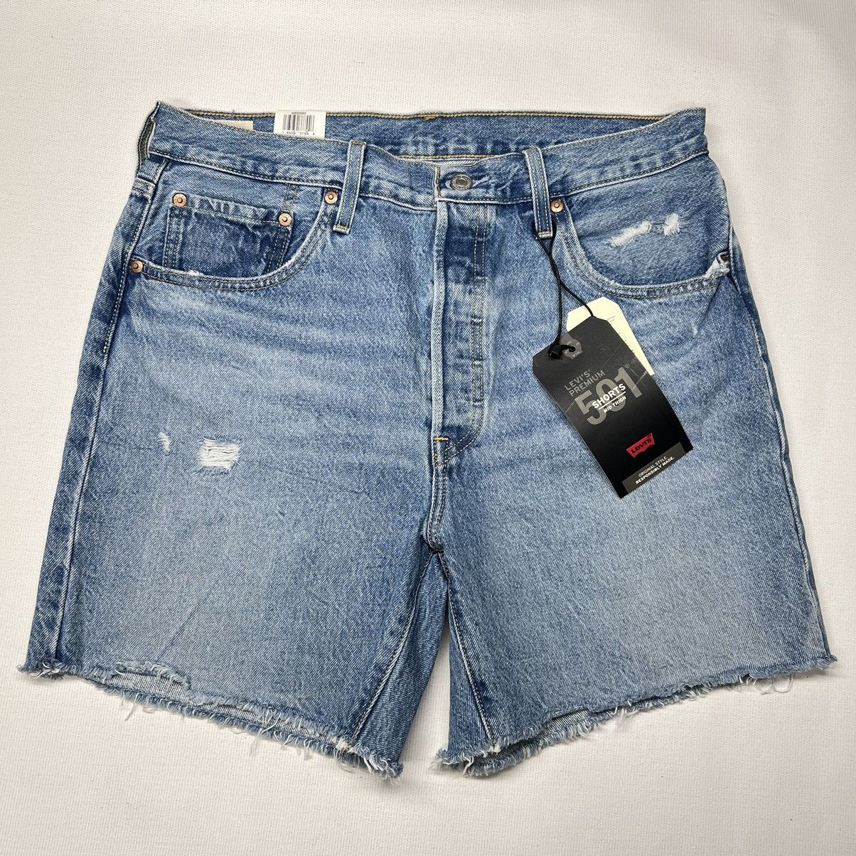 Levi's NEW Levis Premium Jean Shorts Blue 501 Mid Thigh Distressed Size 32" / US 10 / IT 46 - 1 Thumbnail