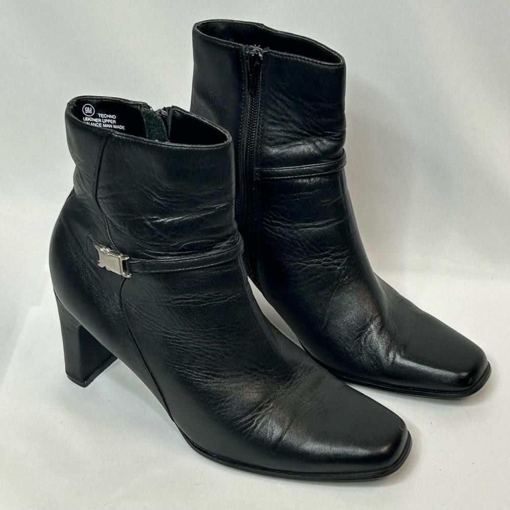 Designer Hillard & Hanson Black Leather Ankle Boots, Techno, 9 Size US 9 / IT 39 - 1 Thumbnail