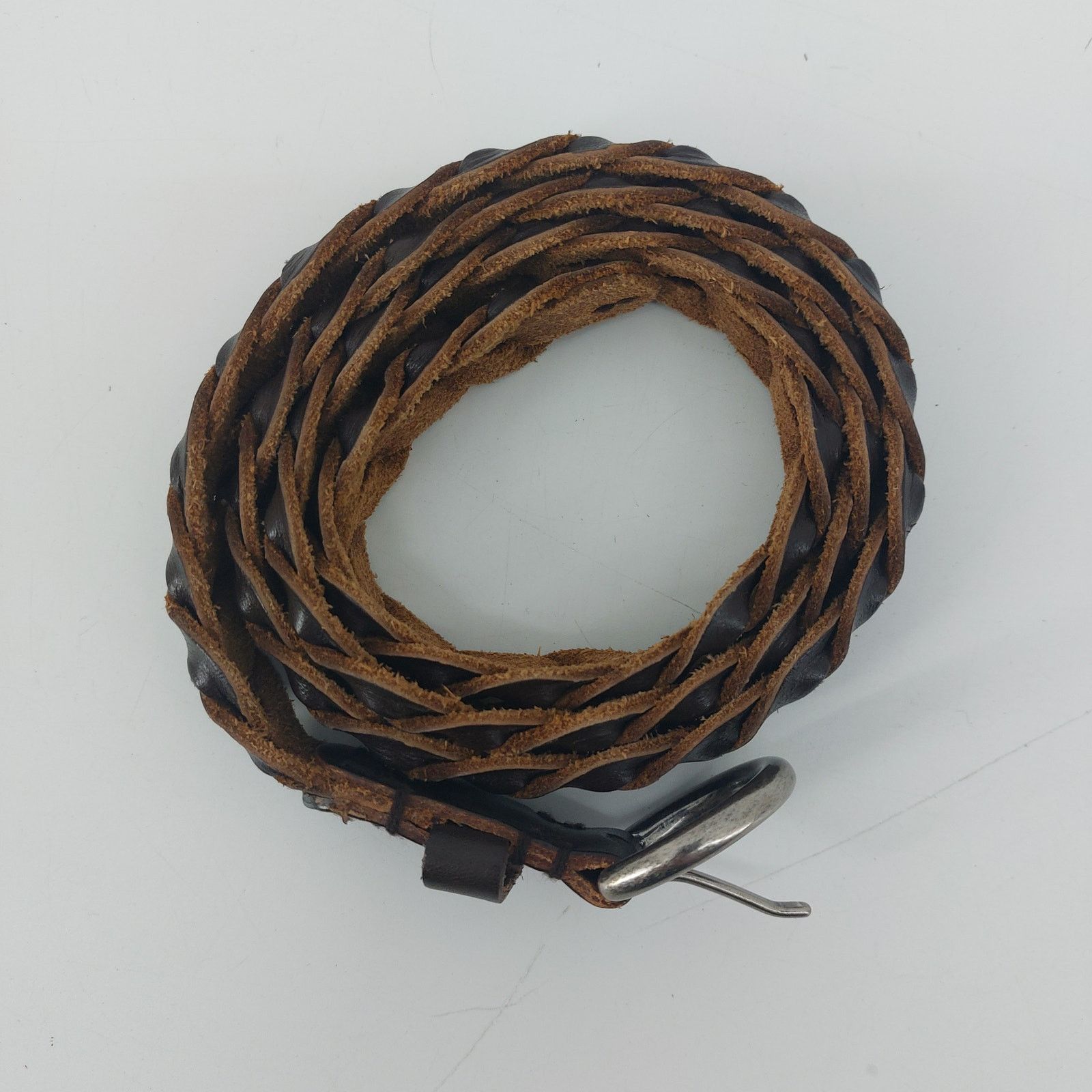 Other Brown Leather Belt Braided Silver Tone Buckle Size M/L Size ONE SIZE - 9 Thumbnail