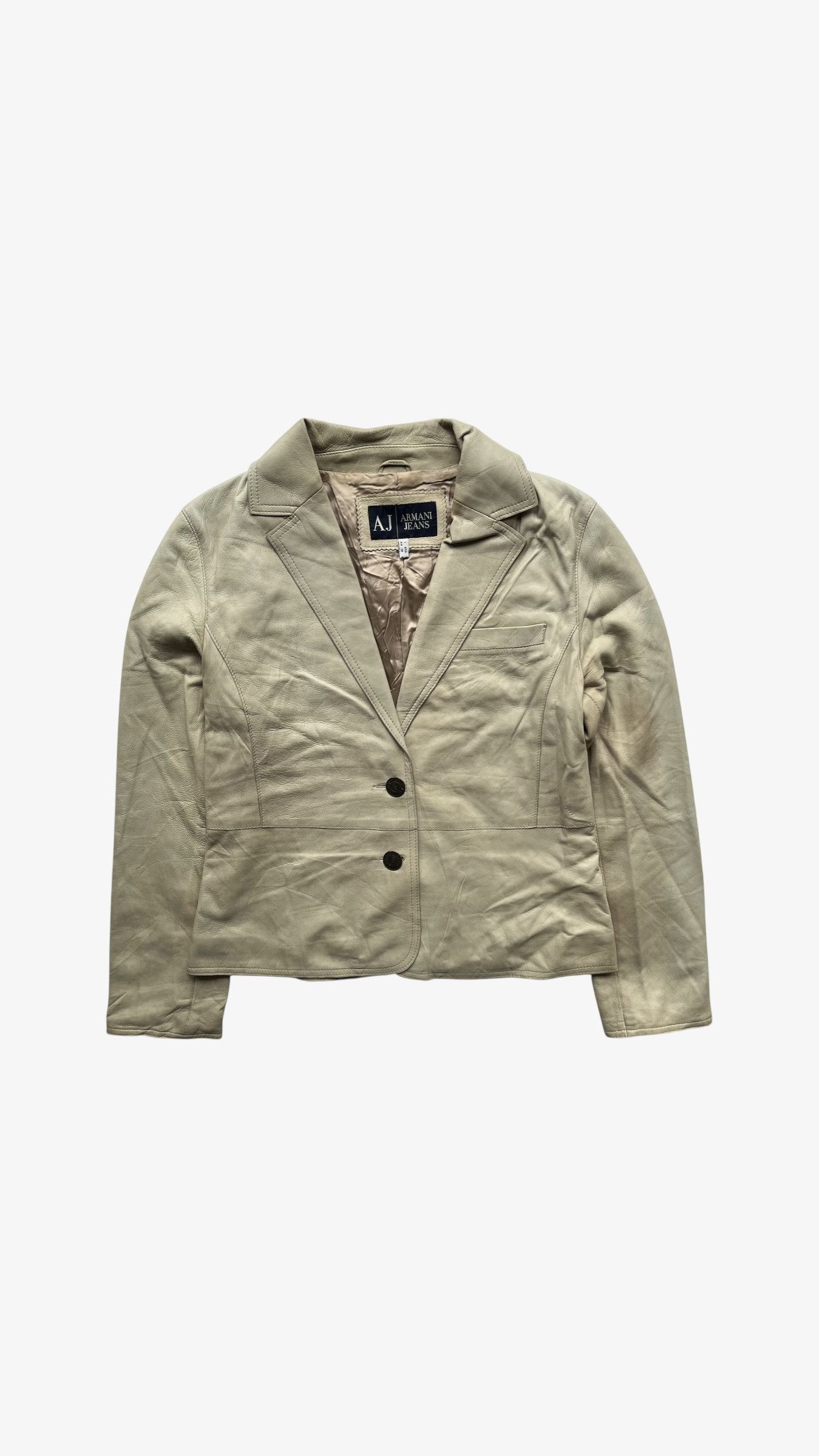 Armani Vintage Y2K Women's Armani Jeans Cream Leather Blazer Size S / US 4 / IT 40 - 1 Thumbnail
