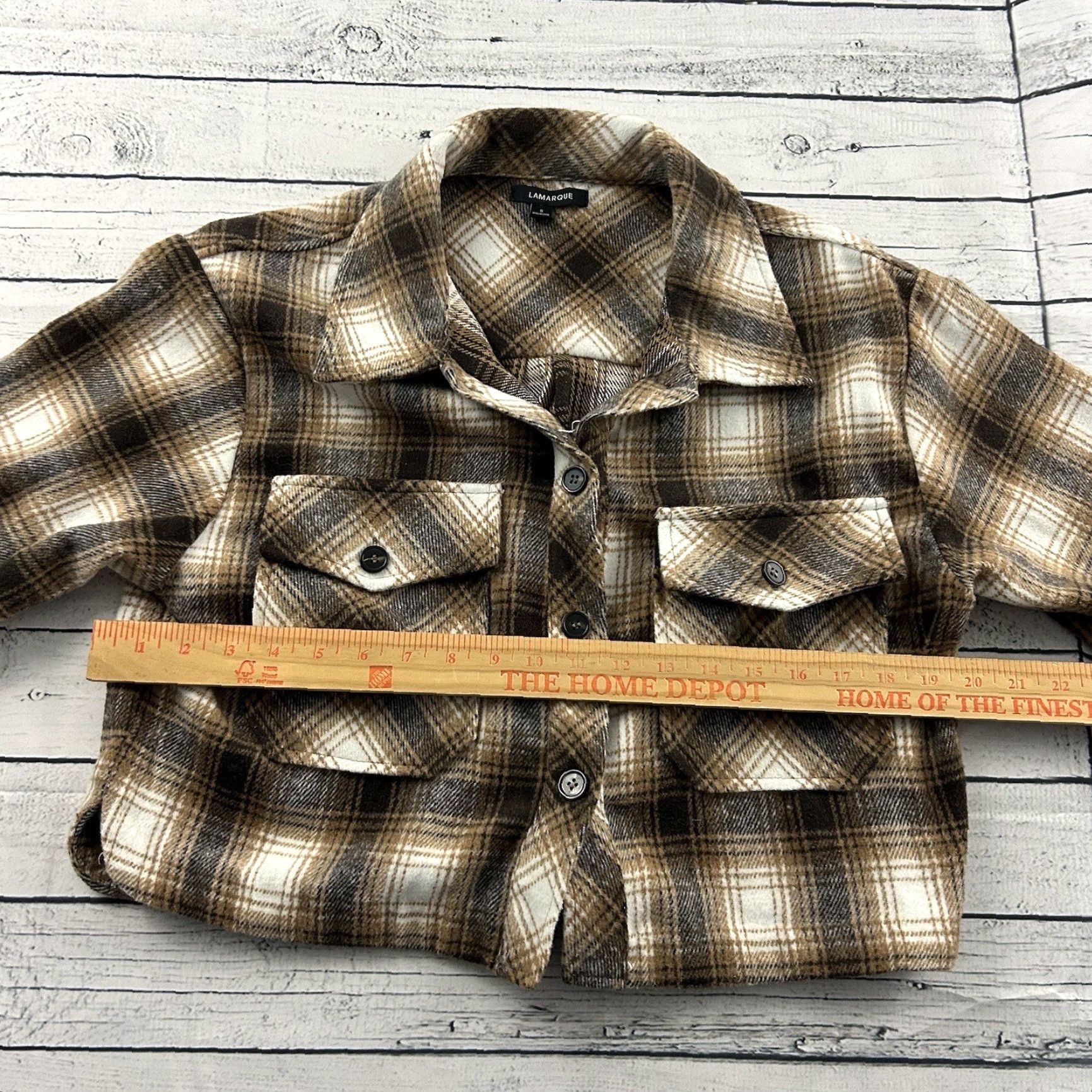 LAMARQUE Lamarque Plaid Flannel Cropped Long Sleeve Button Front Jacket Women's S Brown Size S / US 4 / IT 40 - 4 Thumbnail
