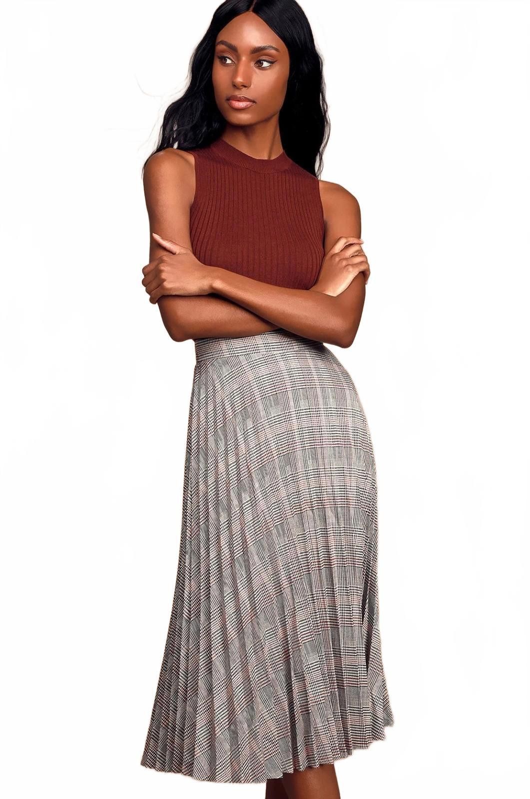 Lulus LULUS Multi Plaid Pleated Mid Skirt (SMALL) Size 28" / US 6 / IT 42 - 3 Thumbnail