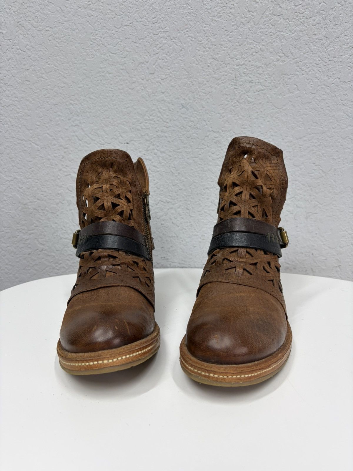 If Six Was Nine Brown Leather Studded Harness Boots Multi-Strap Biker Boots Size US 8 / IT 38 - 5 Thumbnail