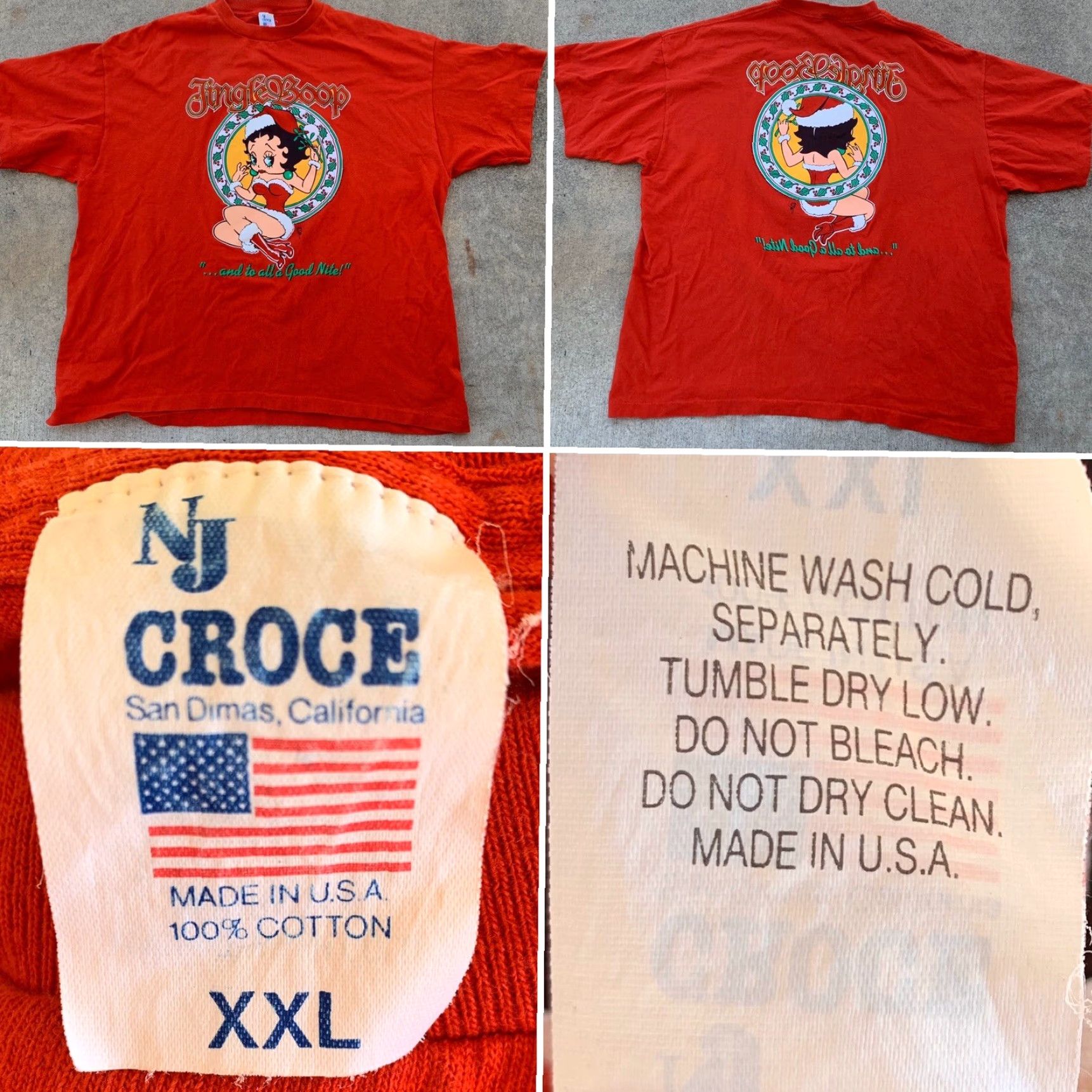 Vintage VINTAGE Jingle Boop And To All A Good Nite T Shirt Front Back Graphics Betty XXL Shirt Mens Red 1993 Christmas Betty Boop Jersey Cotton NJ Croce Size US XXL / EU 58 / 5 - 2 Thumbnail