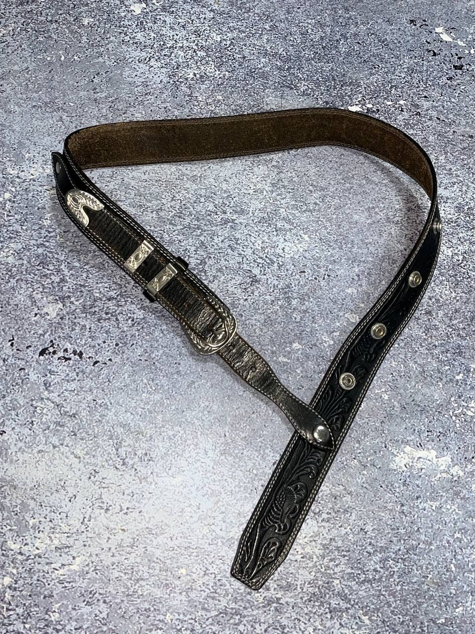 Vintage Vintage Western Barocco Cowboy Cowgirl buckle Leather belt Size ONE SIZE - 2 Thumbnail