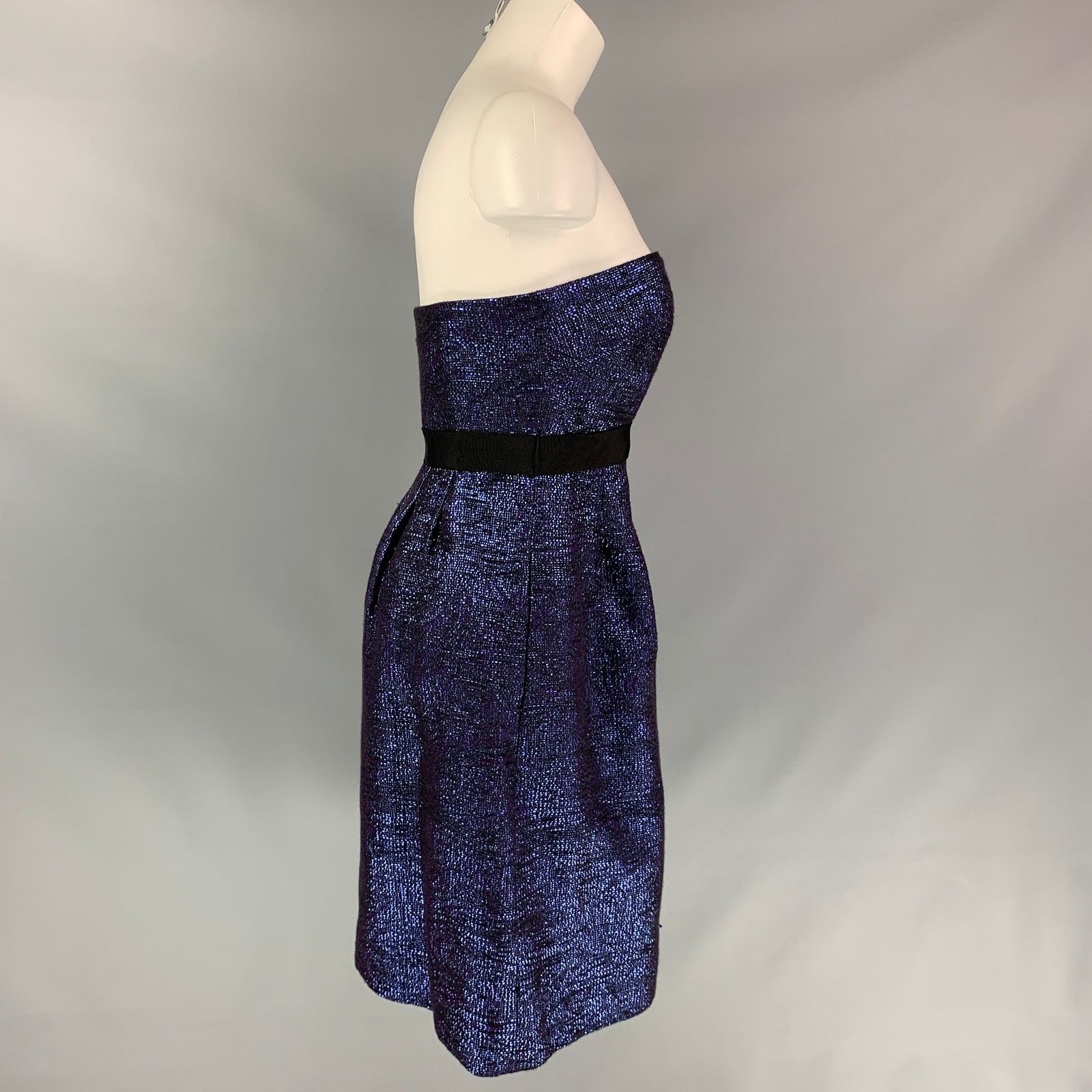 Lela Rose LELA ROSE Blue Black Acrylic Woven Strapless Cocktail Dress Size M / US 6-8 / IT 42-44 - 3 Thumbnail