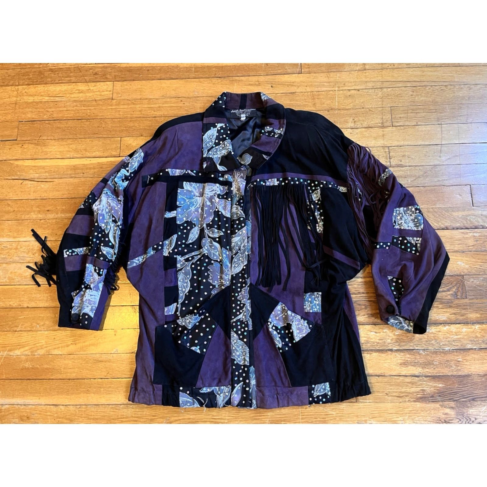 Vintage VINTAGE Judith Ann Creations Suede Leather Western Jacket Womens L Purple 80s Fringe Sequin Floral Bomber Jacket Size L / US 10 / IT 46 - 4 Thumbnail