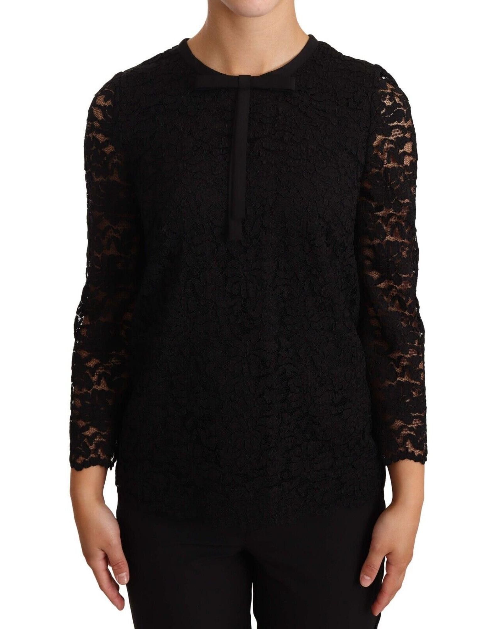 Image of Dolce Gabbana Floral Lace Blouse Top in Black, Women's (Size XS)