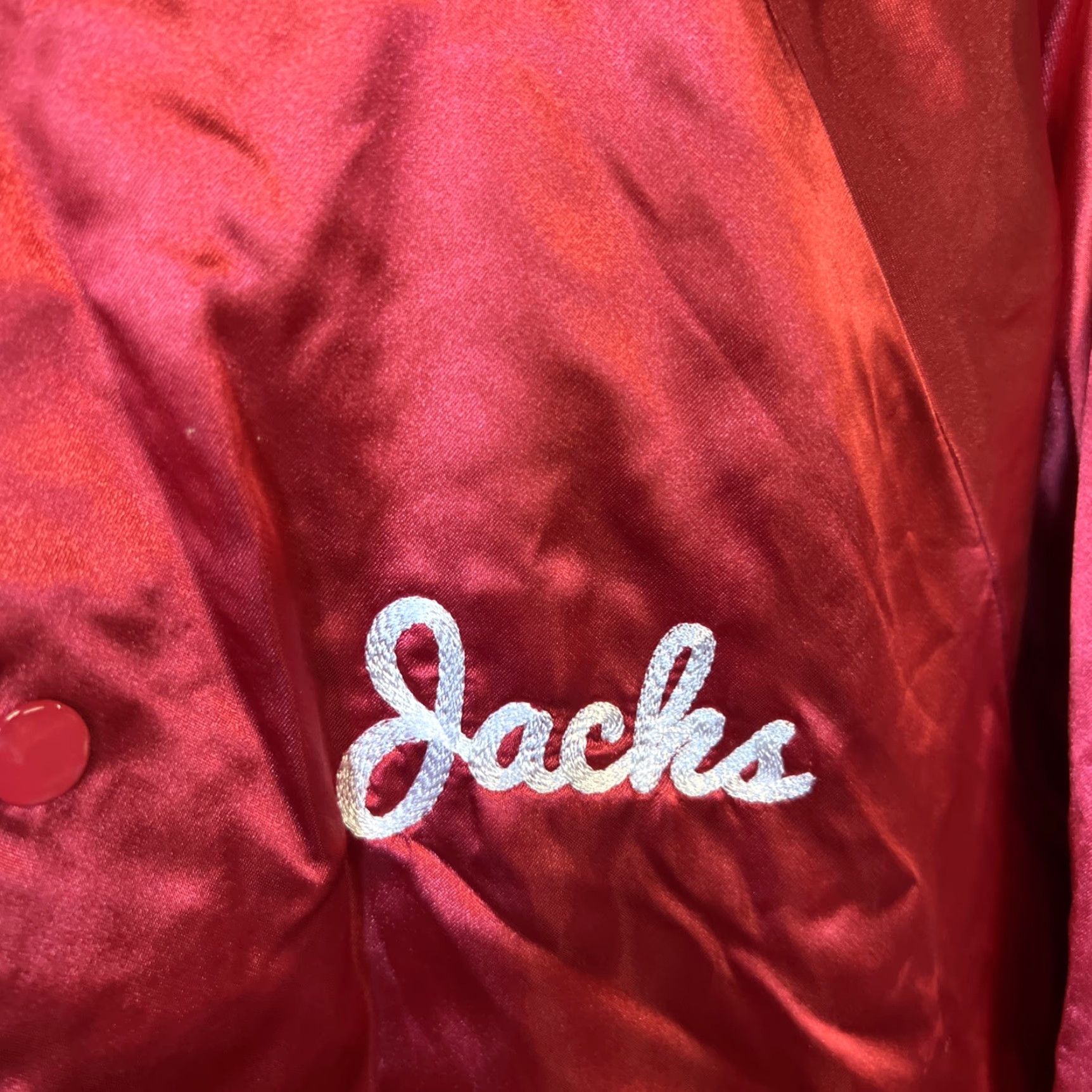 Vintage VINTAGE Jacks Surfboards Red Satin Jacket Mens M Size Snap Button Nylon Outer Shell Satin Jacket Red Mens M 90s? Size US M / EU 48-50 / 2 - 3 Thumbnail
