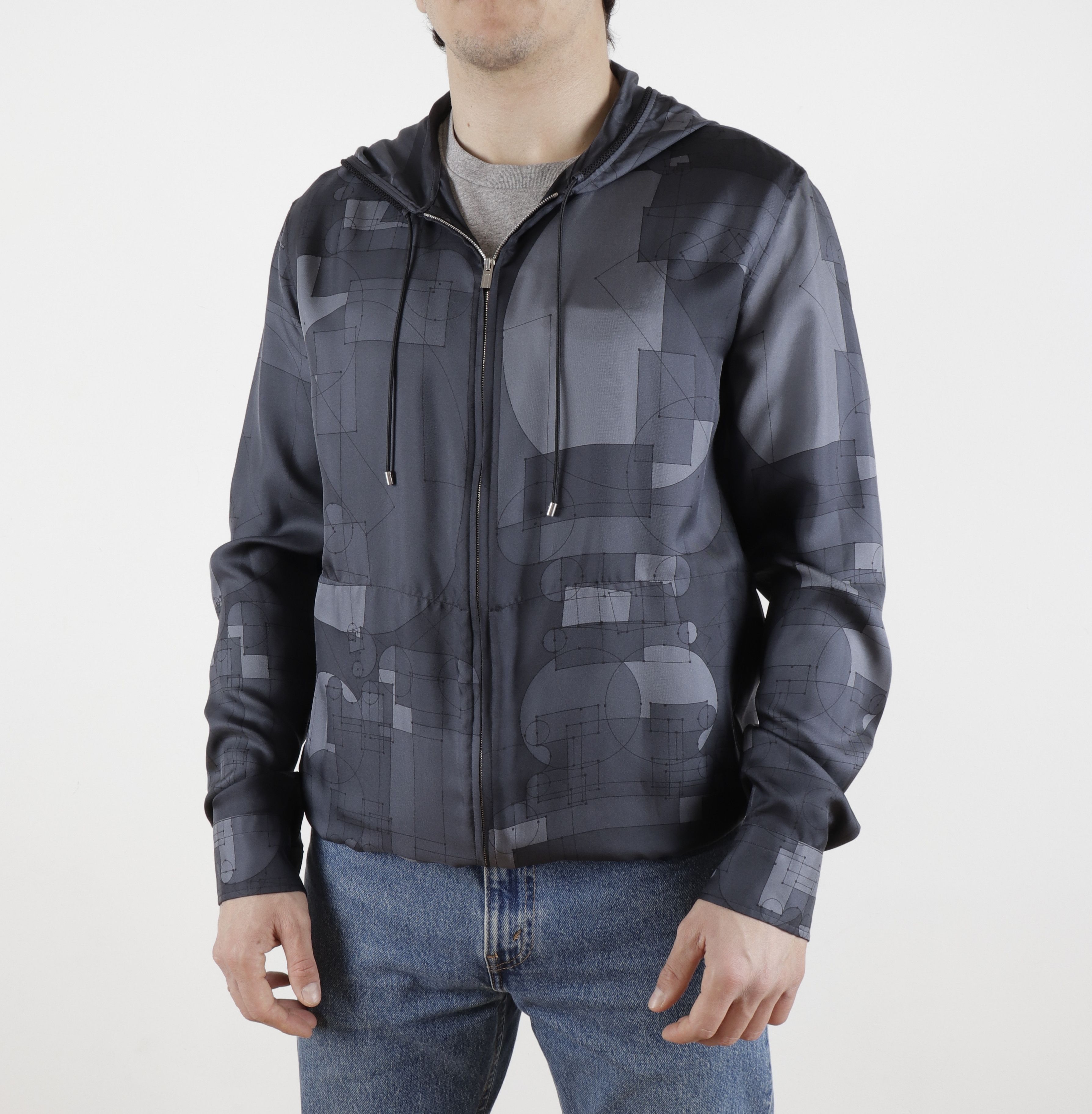 Hermes Hermes Silk Grey Geometric Print Hooded Light Jacket Size US M / EU 48-50 / 2 - 10 Thumbnail