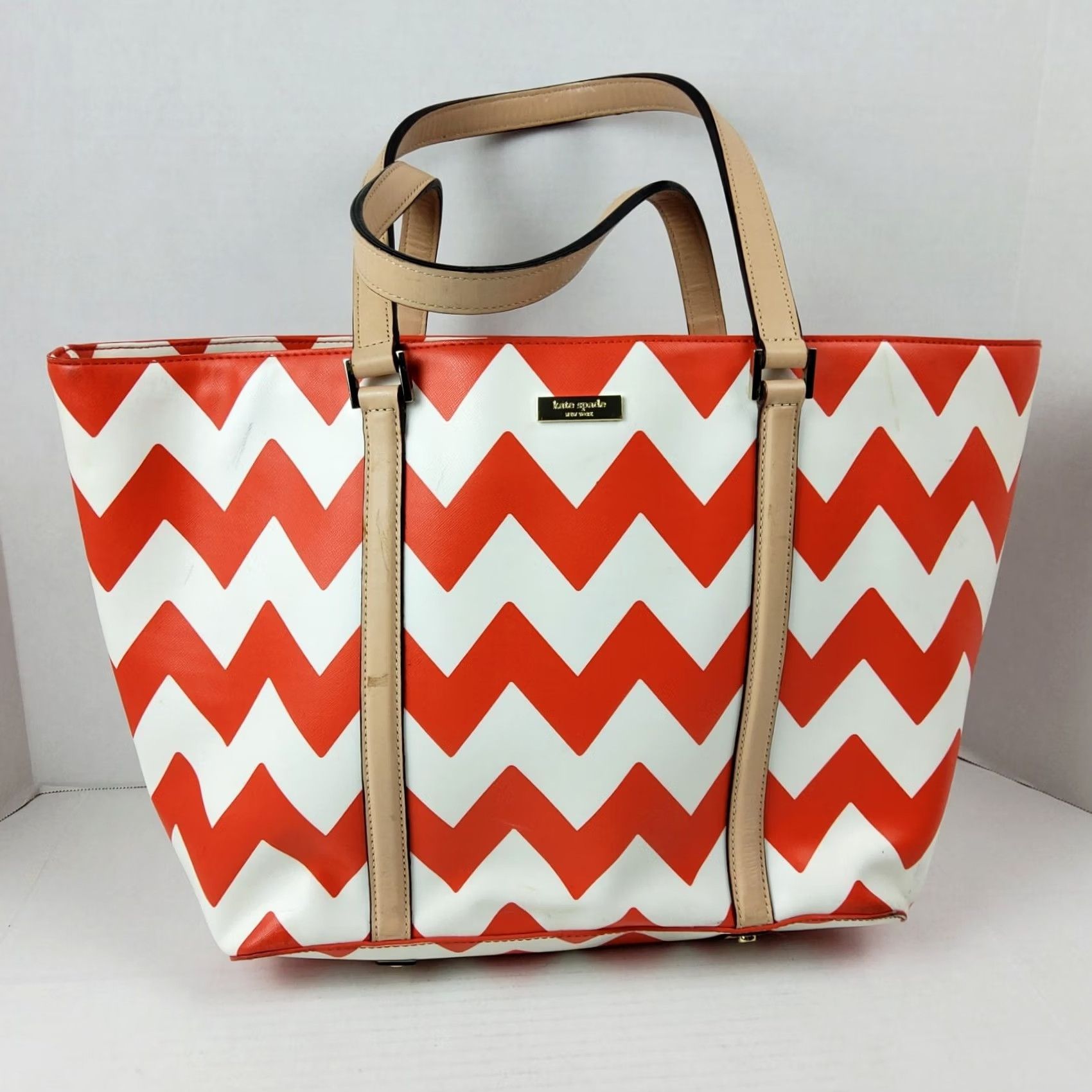 Vintage Kate Spade New York Chevron Large Tote Shoulder Bag Purse Travel Beach Size ONE SIZE - 2 Thumbnail