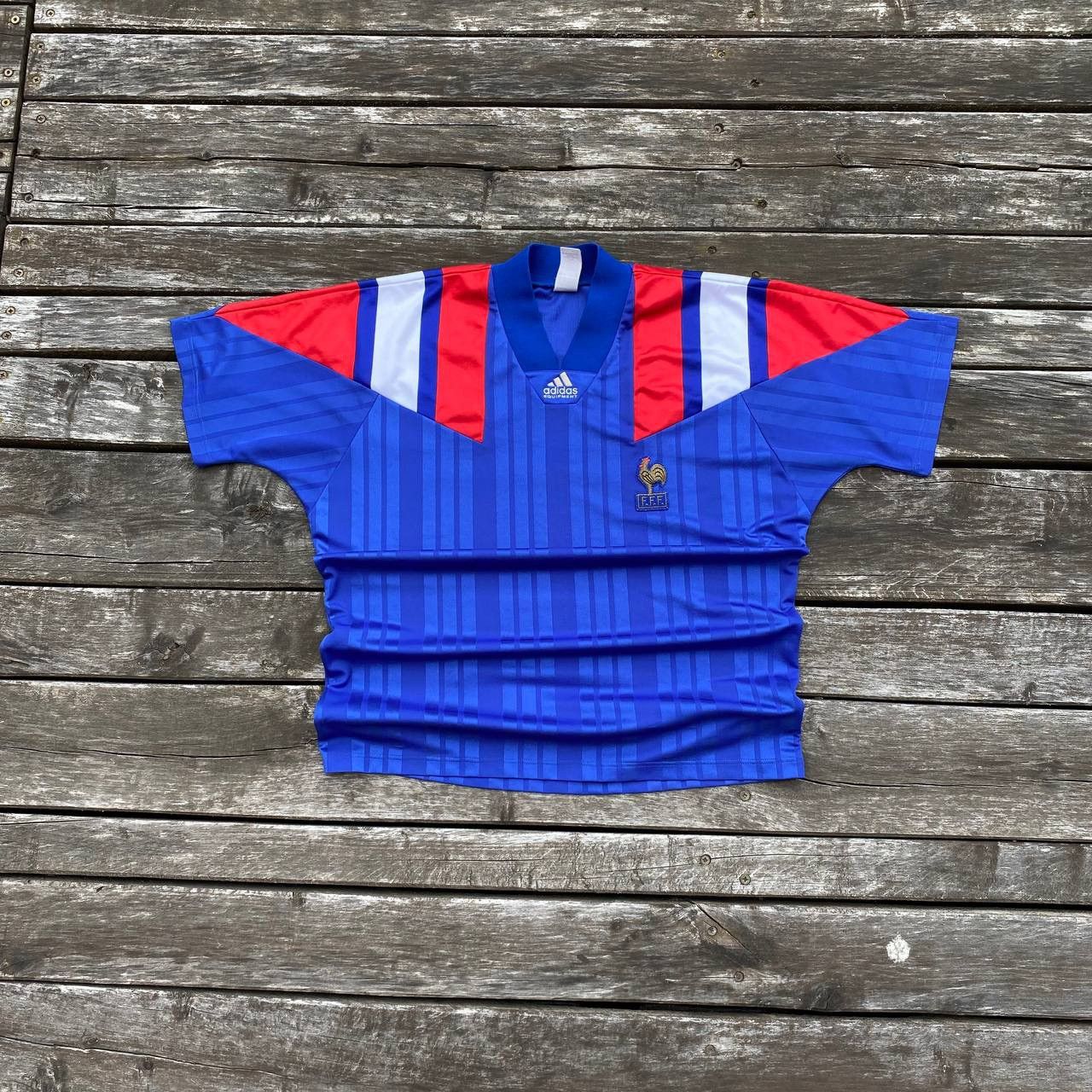 image of Vintage Adidas Equipment France 1992 Soccer Jersey F.f.f in Blue, Men's (Size XL)