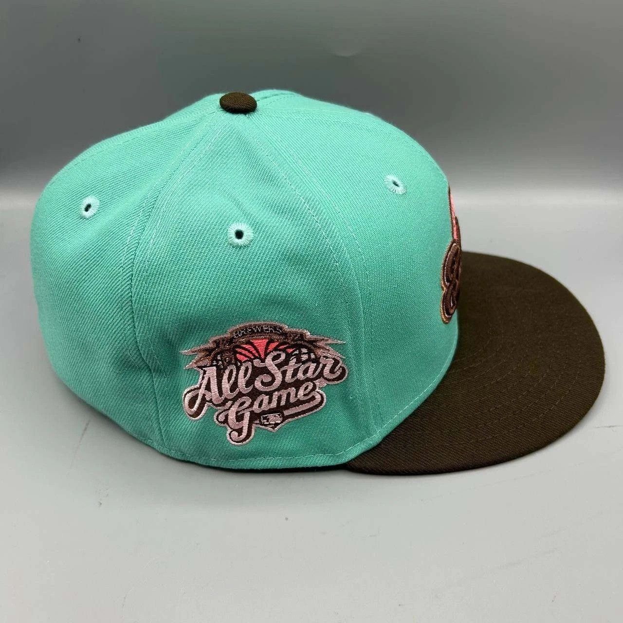 New Era Milwaukee Brewers Hat Men 7 3/8 Blue Brown MLB Fitted Cap Size ONE SIZE - 7 Thumbnail