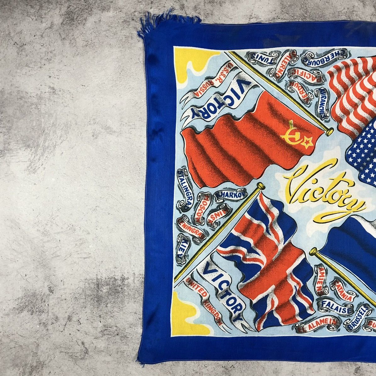Vintage 1945 WWII Kiev Moscow USSR US UK France Victory Scarf Size ONE SIZE - 4 Thumbnail
