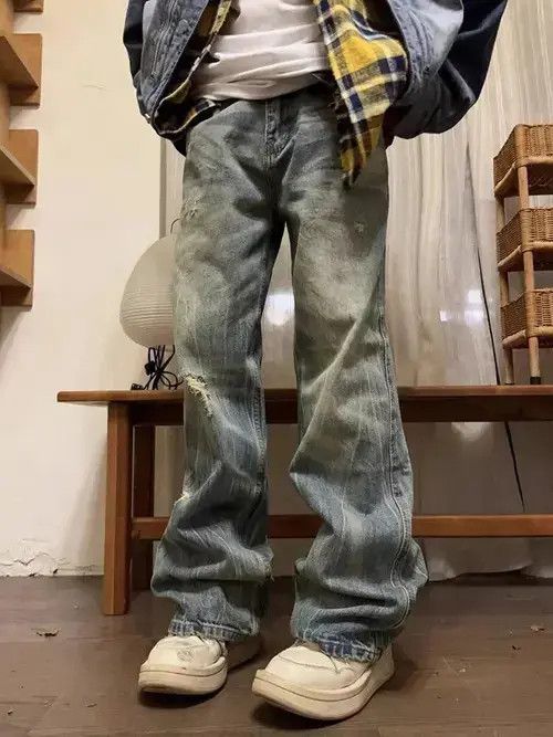 Japanese Brand × Jean Vintage washed straight-leg textured rare jeans Size US 32 / EU 48 - 1 Thumbnail